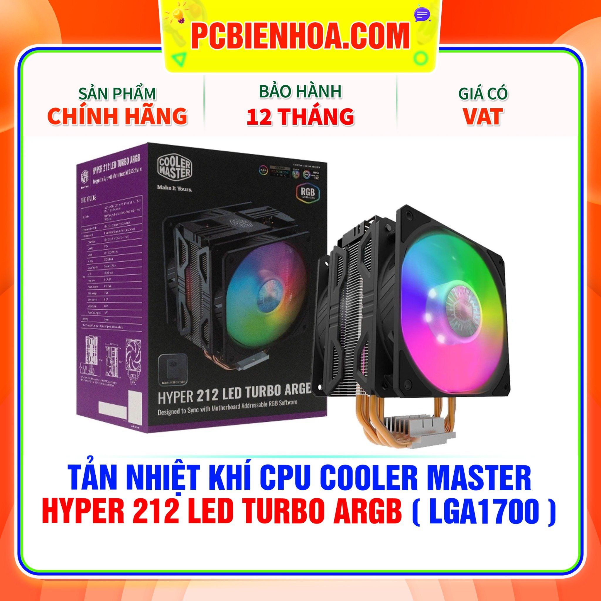  TẢN NHIỆT KHÍ CPU COOLER MASTER HYPER 212 LED TURBO ARGB ( HỖ TRỢ SOCKET LGA1700 ) 