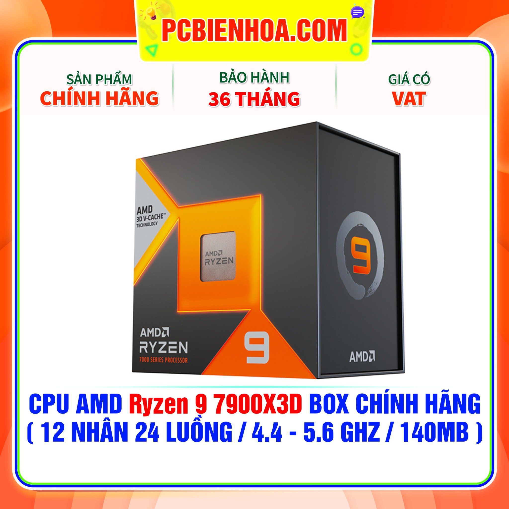  CPU AMD Ryzen 9 7900X3D BOX CHÍNH HÃNG ( 12 NHÂN 24 LUỒNG / 4.4 - 5.6 GHz / 140MB ) 