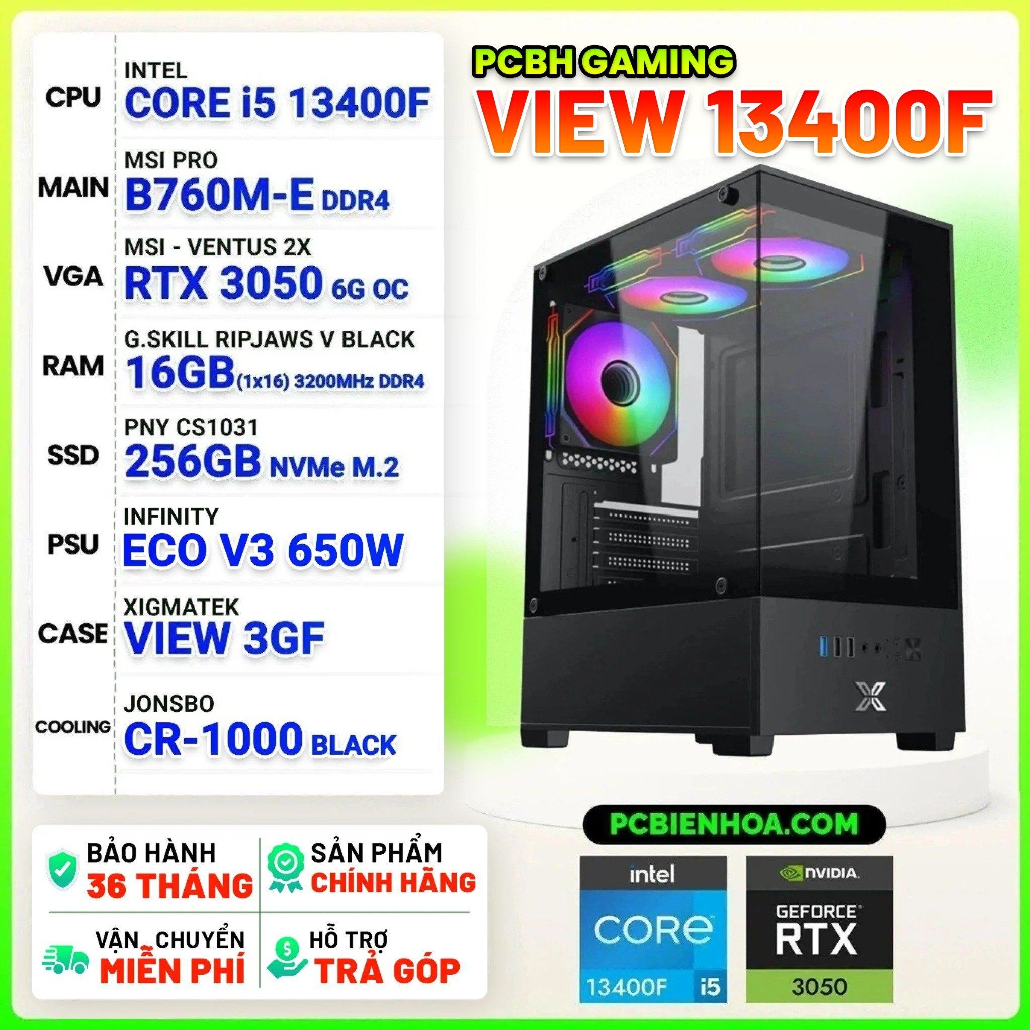  PCBH GAMING VIEW INTEL CORE i5 13400F / B760M / RTX3050 6GB / 16GB / 256GB 