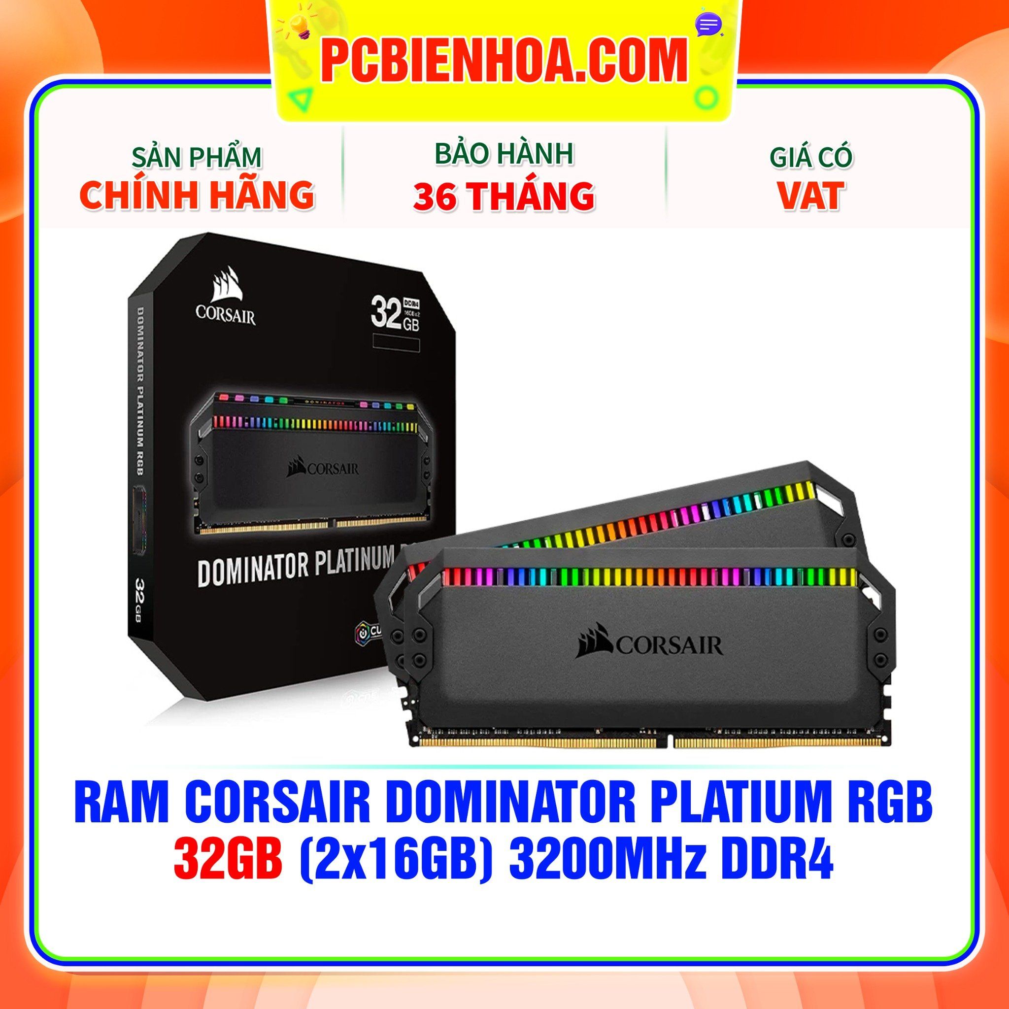  RAM CORSAIR DOMINATOR PLATIUM RGB 32GB (2x16GB) 3200Mhz DDR4 ( CMT32GX4M2E3200C16 ) 