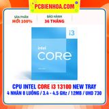  CPU INTEL CORE i3 13100 NEW TRAY - CHƯA KÈM TẢN NHIỆT ( 4 NHÂN 8 LUỒNG / 3.4 - 4.5 GHz / 12MB / INTEL® UHD GRAPHICS 730 ) 