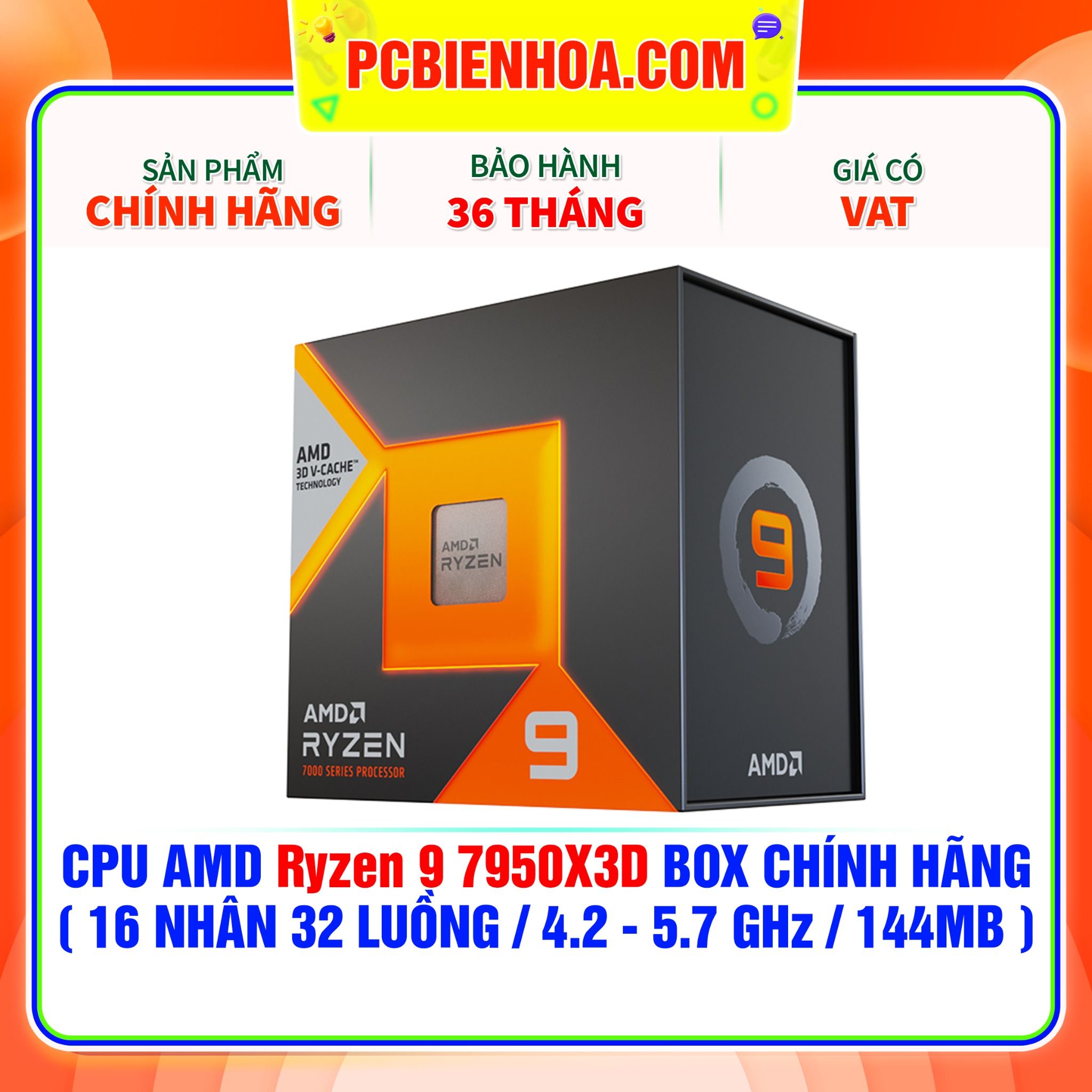  CPU AMD Ryzen 9 7950X3D BOX CHÍNH HÃNG ( 16 NHÂN 32 LUỒNG / 4.2 - 5.7 GHz / 144MB ) 