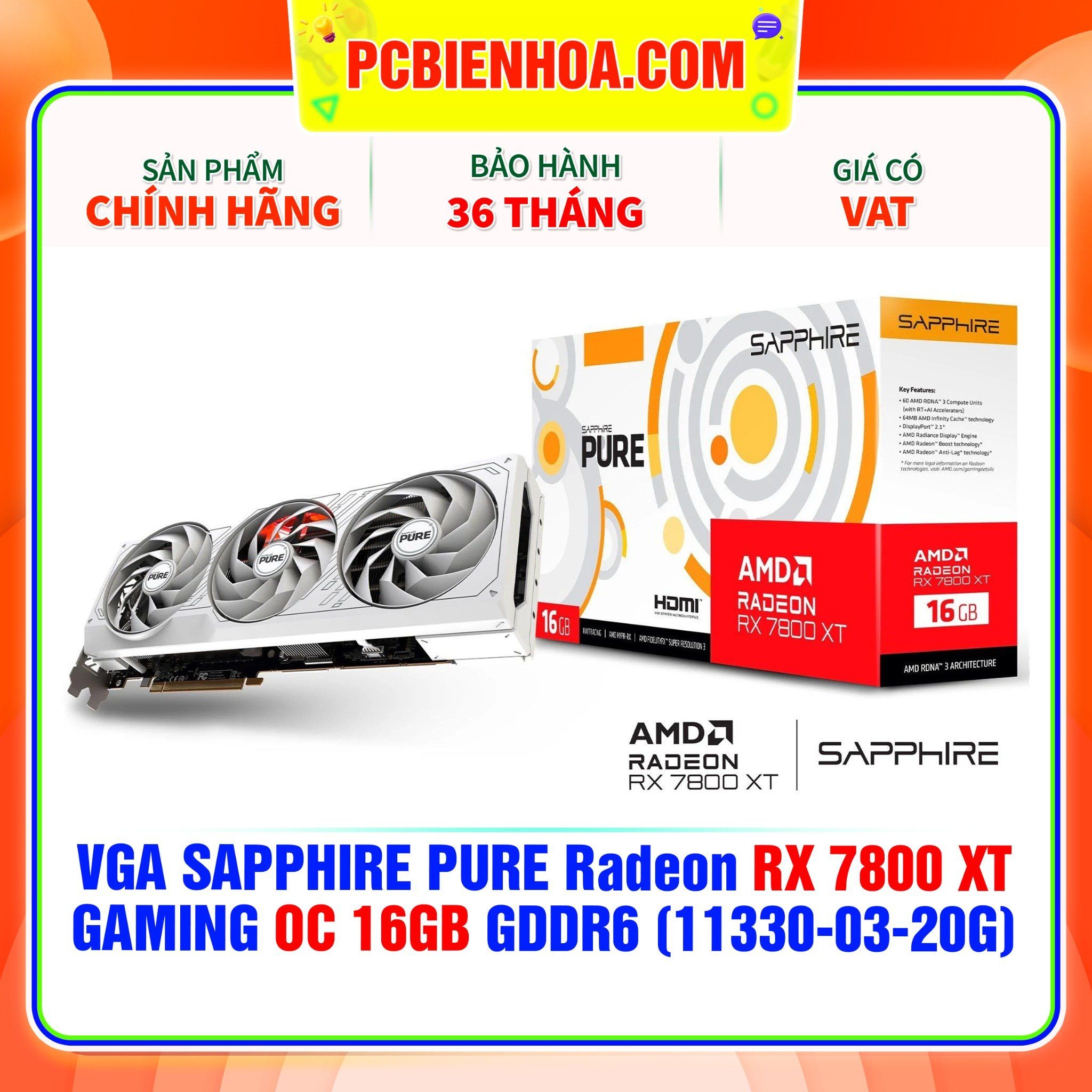  VGA SAPPHIRE PURE Radeon RX 7800 XT GAMING OC 16GB GDDR6 (11330-03-20G) 