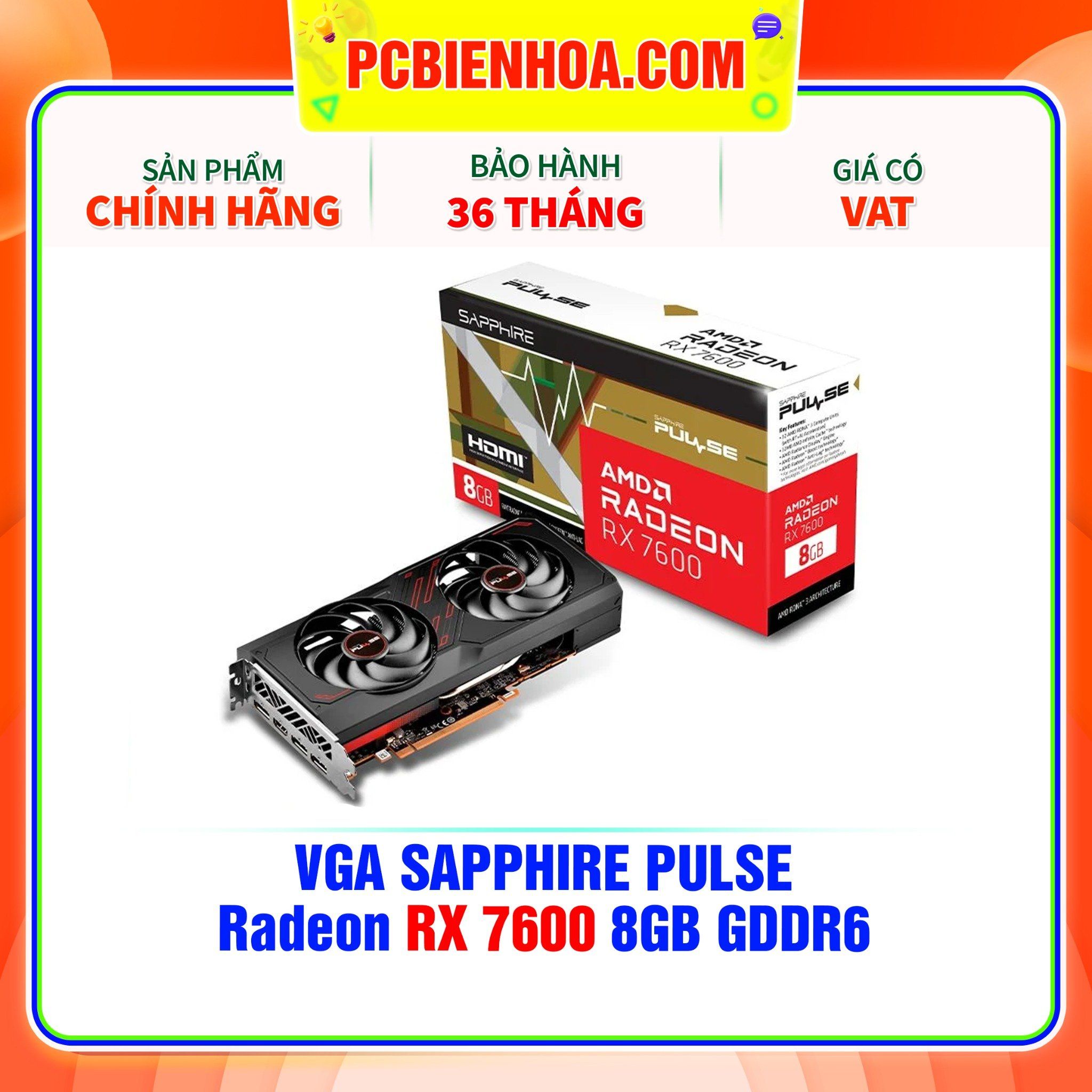  VGA SAPPHIRE PULSE Radeon RX 7600 8GB GDDR6 ( 11324-01-20G ) 