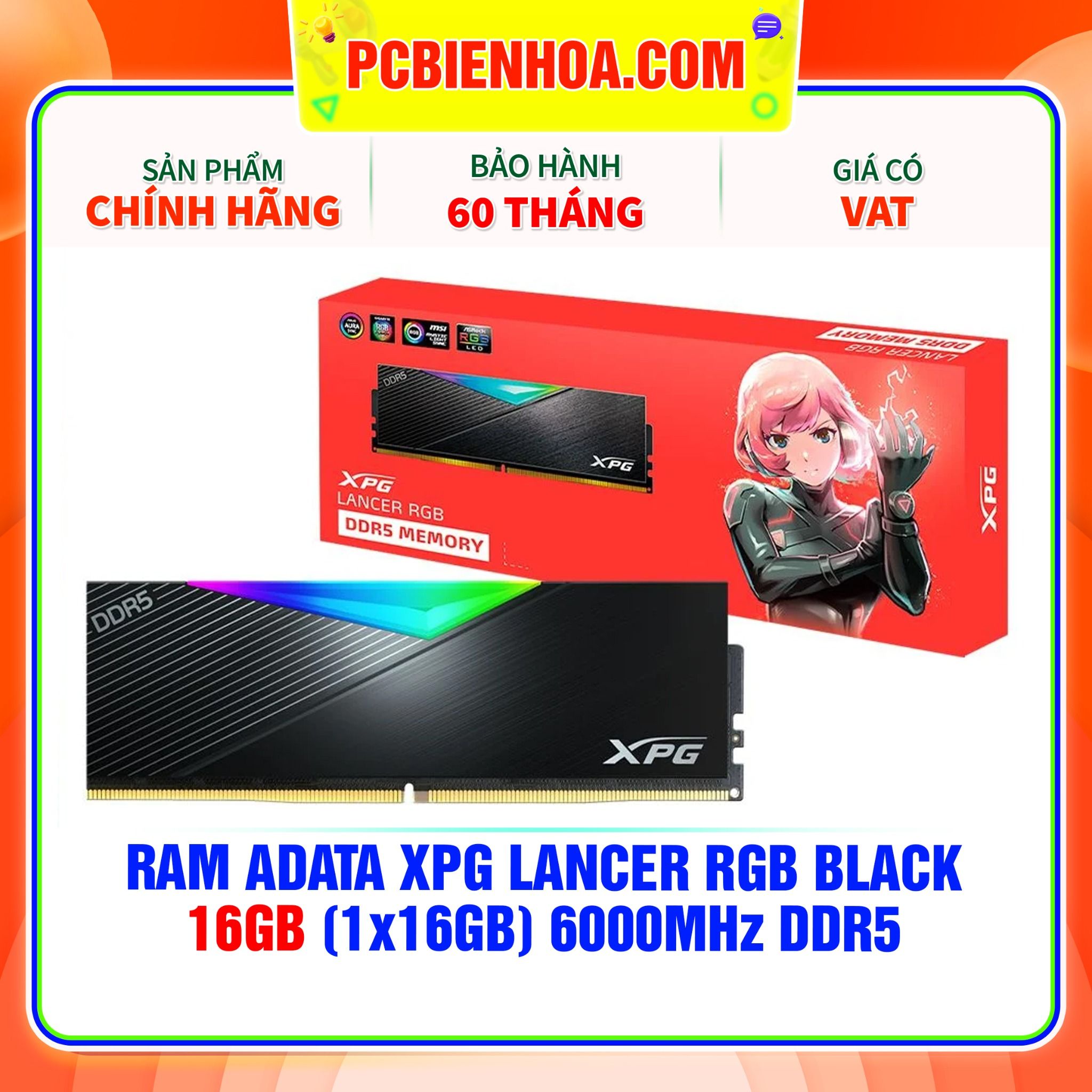  RAM ADATA XPG LANCER RGB BLACK - 16GB (1x16GB) 6000MHz DDR5 