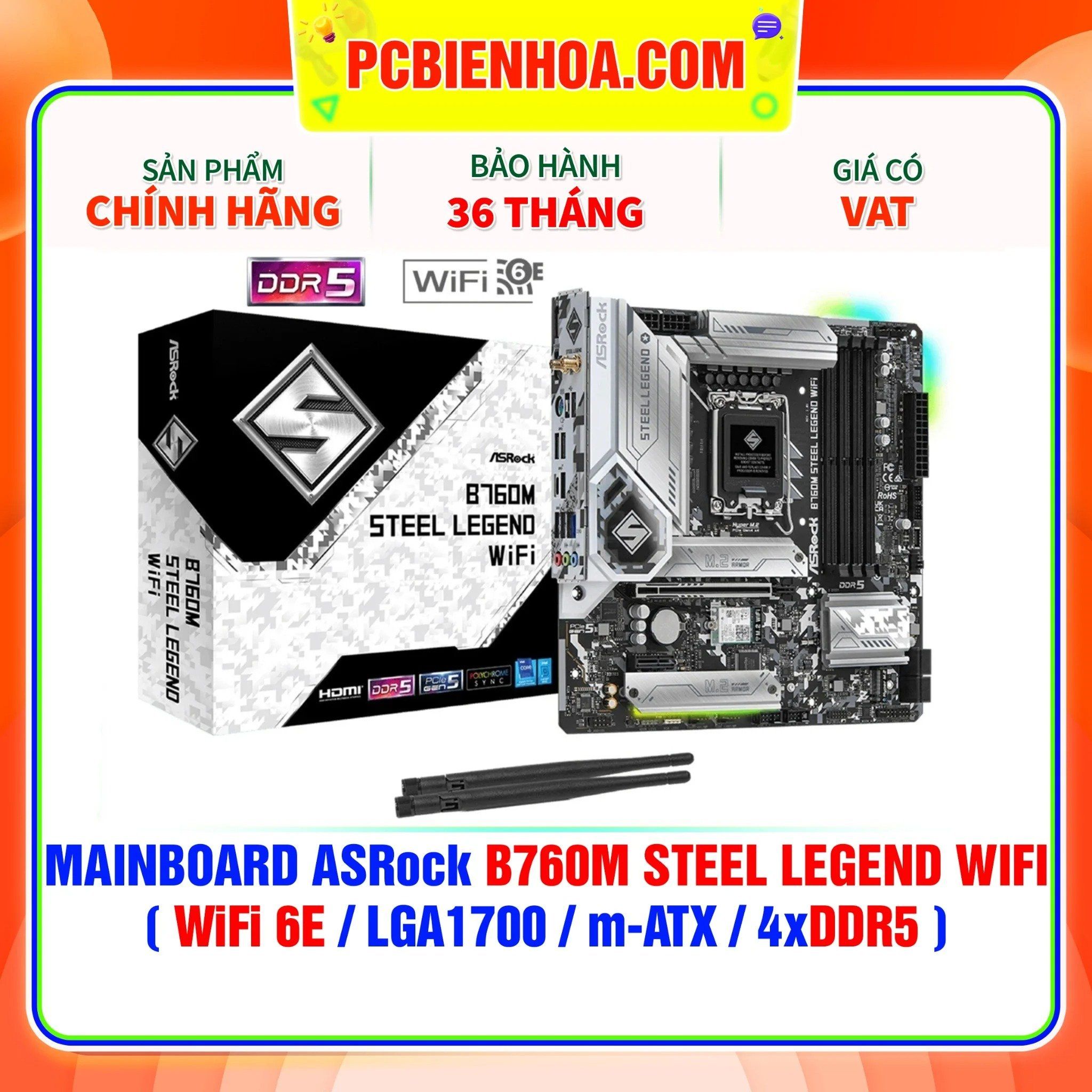  DDR5 - MAINBOARD ASRock B760M STEEL LEGEND WIFI ( WiFi 6E / LGA1700 / m-ATX / 4xDDR5 ) 