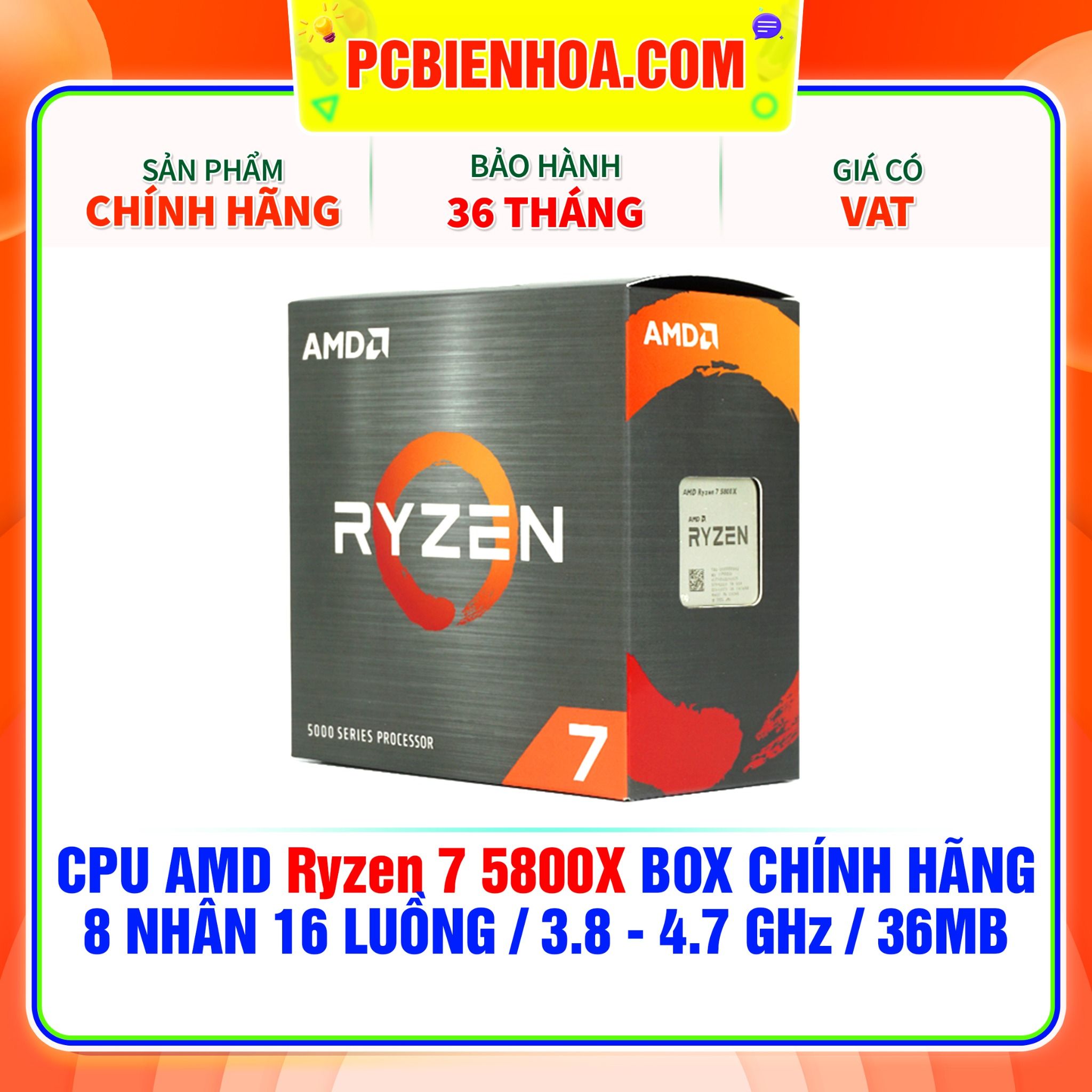  CPU AMD Ryzen 7 5800X BOX CHÍNH HÃNG ( 8 NHÂN 16 LUỒNG / 3.8 - 4.7 GHz / 36MB ) 