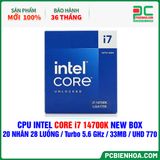  CPU Intel Core i7 14700K NEW BOX ( 20 NHÂN 28 LUỒNG / Turbo 5.6 GHz / 33MB / UHD Graphics 770 ) 