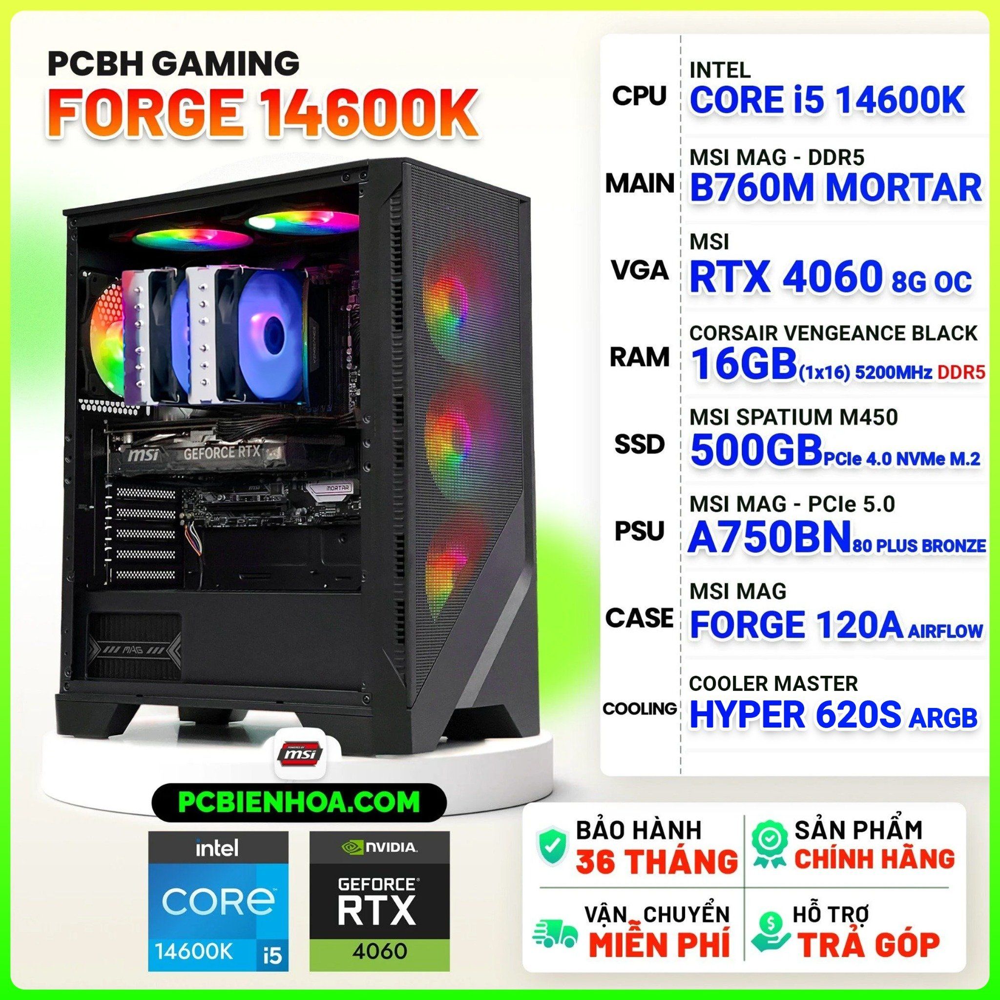  PCBH GAMING FORGE CORE i5 14600K / B760M / RTX4060 8GB / 16GB DDR5 / 500GB 