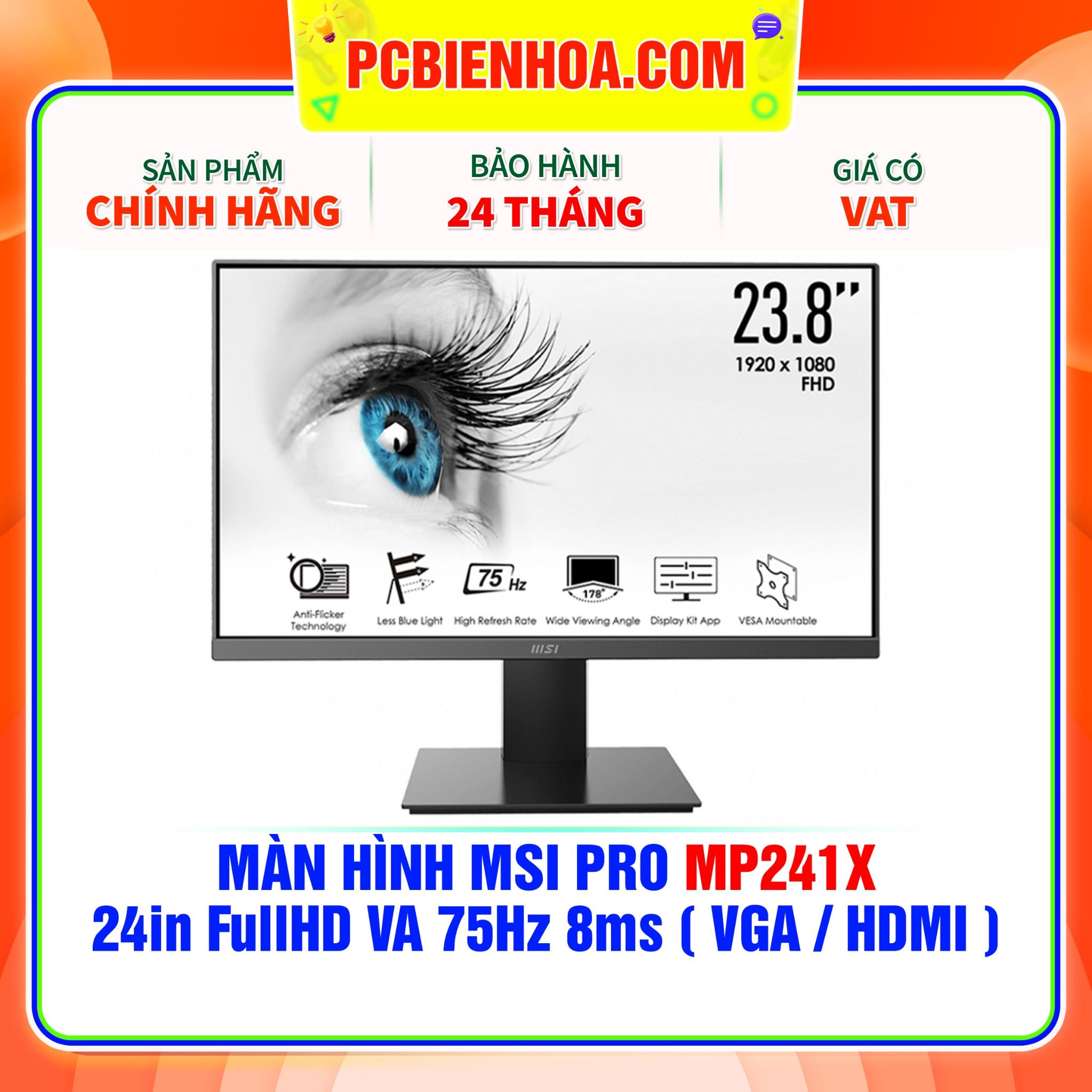 Ecran MSI 24 PRO MP241X 1920x1080 75Hz 8ms HDMI VGA