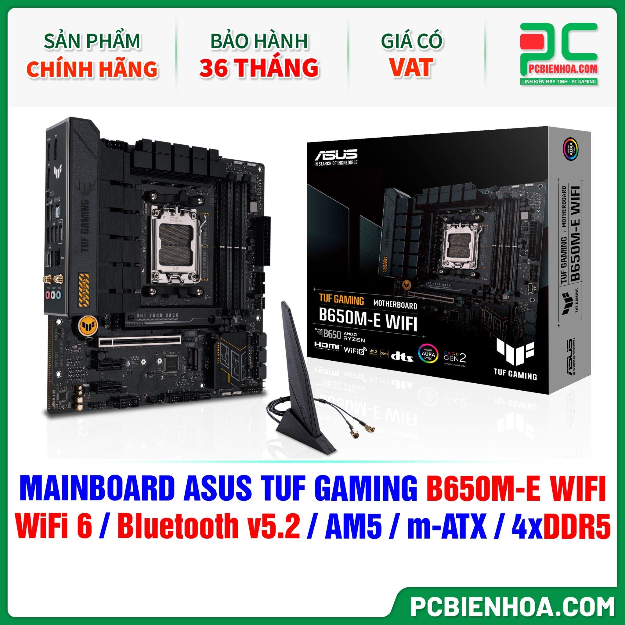 DDR5 - MAINBOARD ASUS TUF GAMING B650M-E WIFI ( WiFi 6 / Bluetooth v5.2 / AM5 / m-ATX / 4xDDR5 ) 