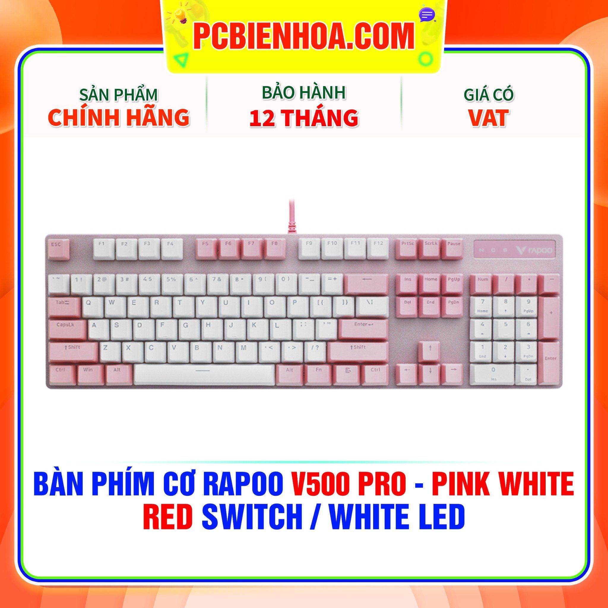  BÀN PHÍM CƠ RAPOO V500 PRO - PINK WHITE (RED SWITCH / WHITE LED) 