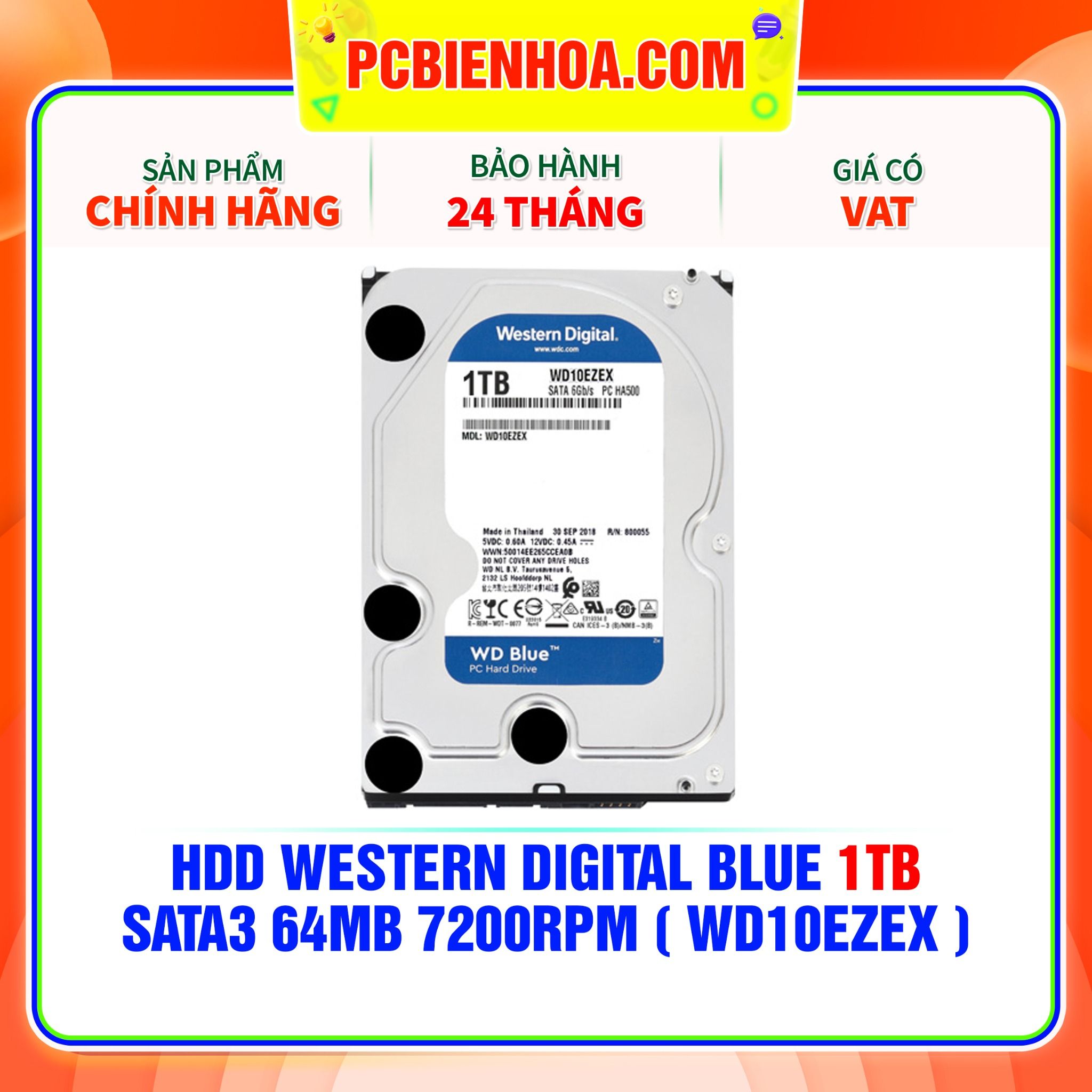  HDD WESTERN DIGITAL BLUE 1TB - SATA3 64MB 7200RPM ( WD10EZEX ) 