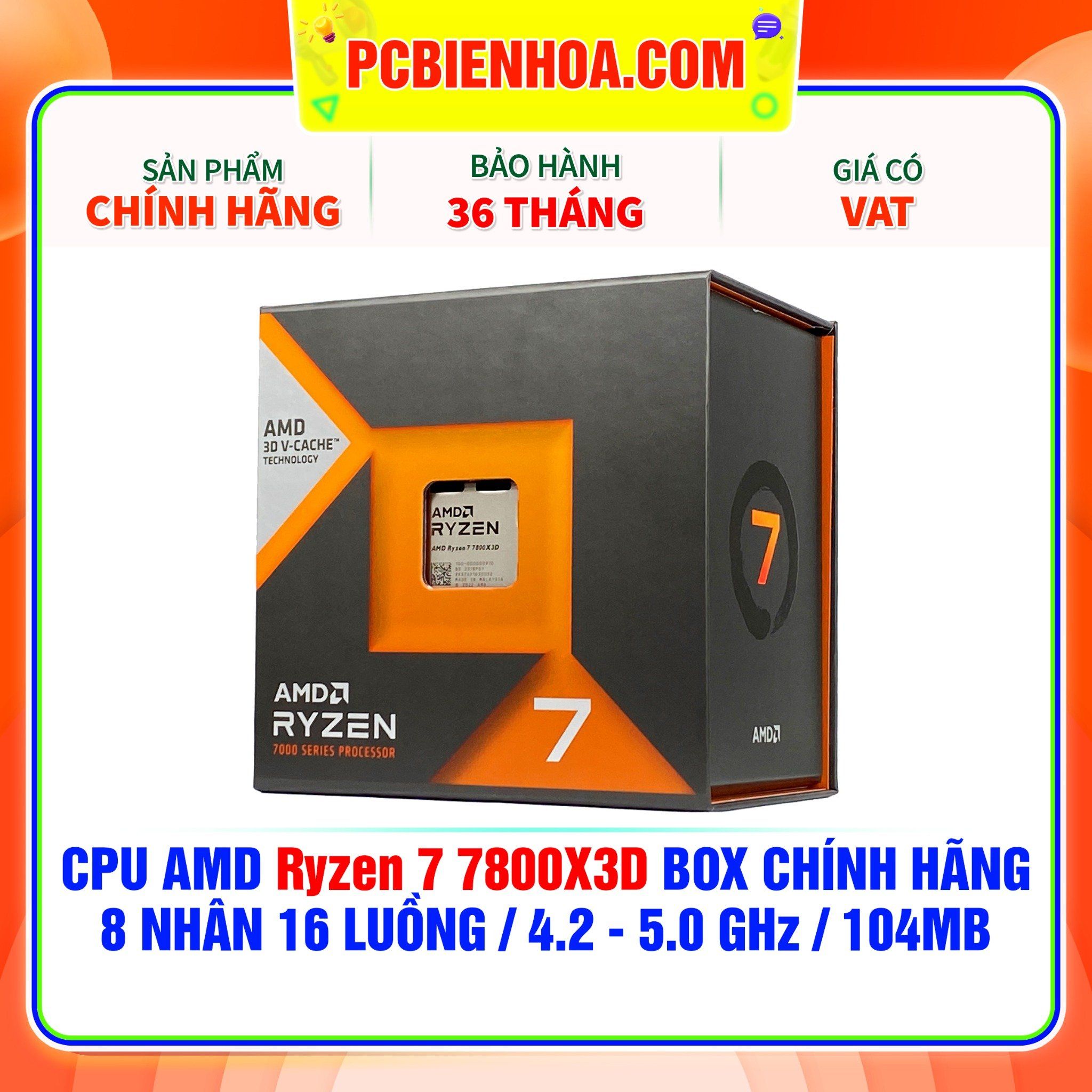  CPU AMD Ryzen 7 7800X3D BOX CHÍNH HÃNG ( 8 NHÂN 16 LUỒNG / 4.2 - 5.0 GHz / 104MB ) 