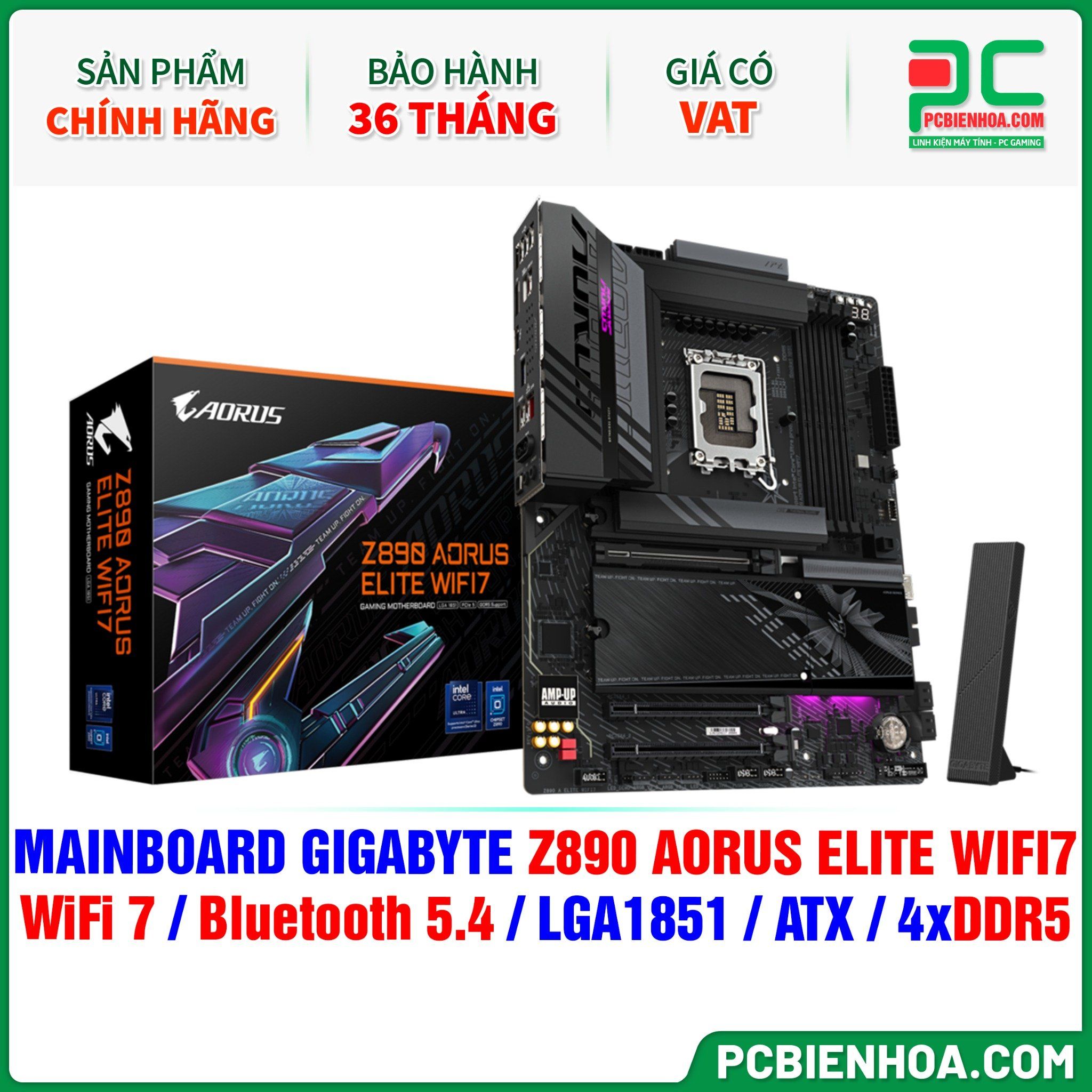  DDR5 - MAINBOARD GIGABYTE Z890 AORUS ELITE WIFI7 ( WiFi 7 / Bluetooth 5.4 / LGA1851 / ATX / 4xDDR5 ) 
