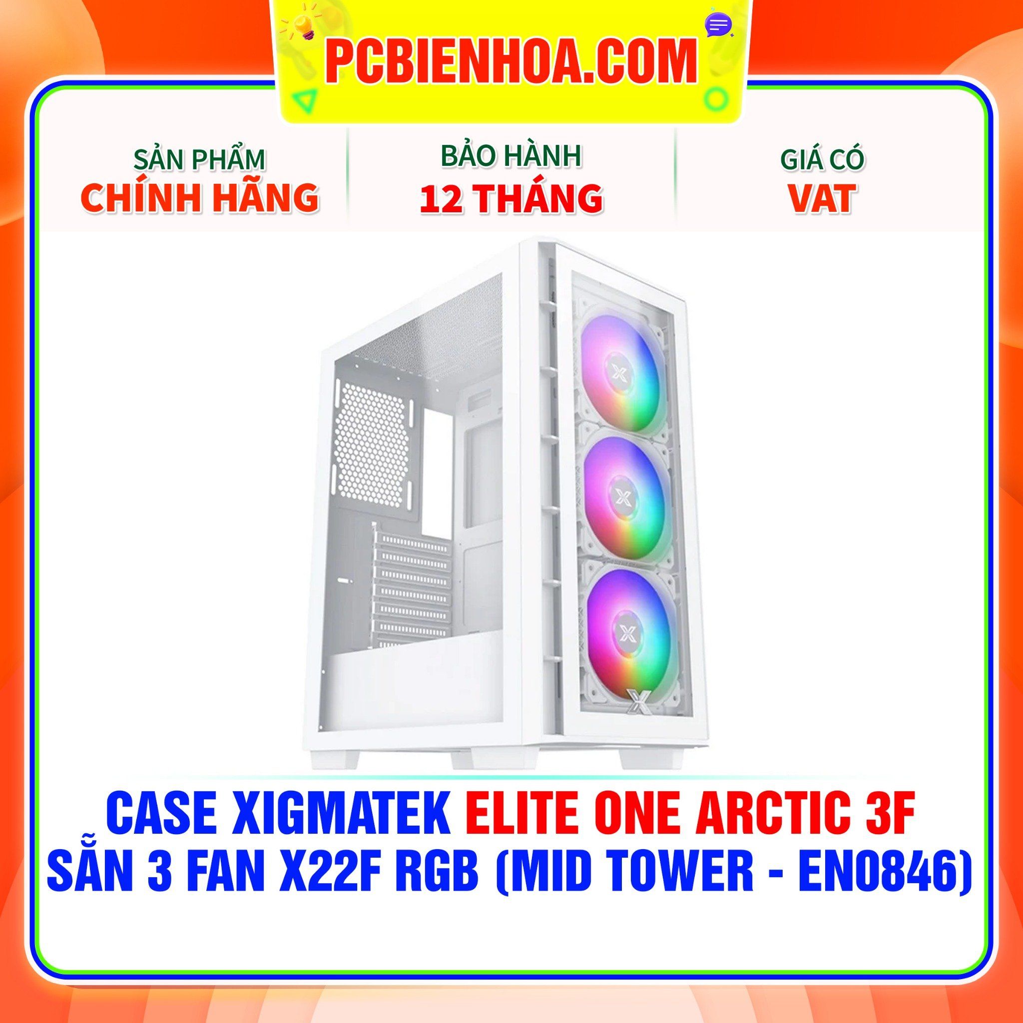  CASE XIGMATEK ELITE ONE ARCTIC 3F - SẴN 3 FAN X22F RGB ( MID TOWER - EN0846 ) 