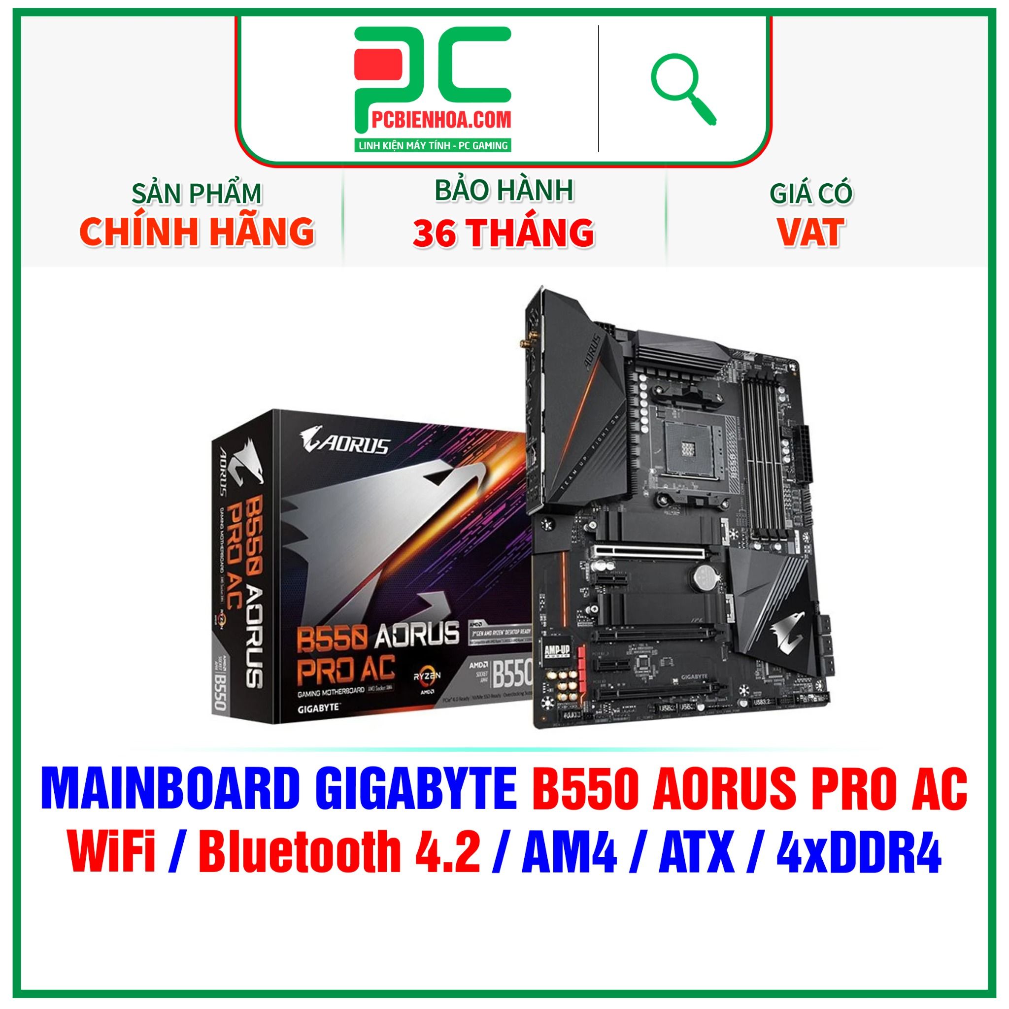  MAINBOARD GIGABYTE B550 AORUS PRO AC ( WiFi / Bluetooth 4.2 / AM4 / ATX / 4xDDR4 ) 