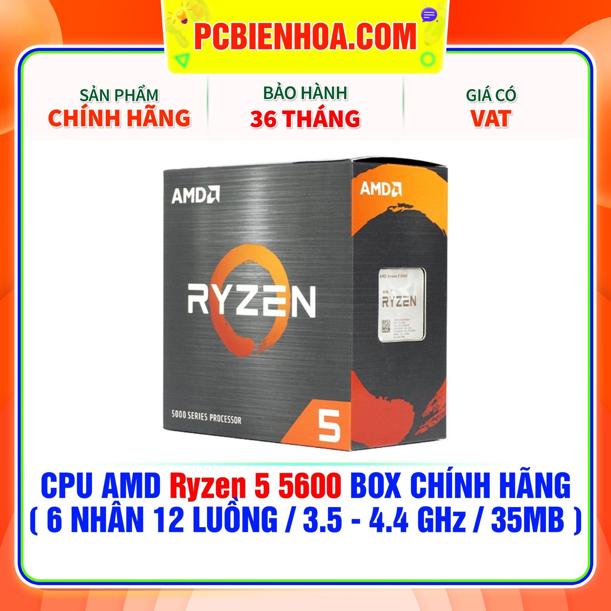  CPU AMD Ryzen 5 5600 BOX CHÍNH HÃNG ( 6 NHÂN 12 LUỒNG / 3.5 - 4.4 GHz / 35MB ) 