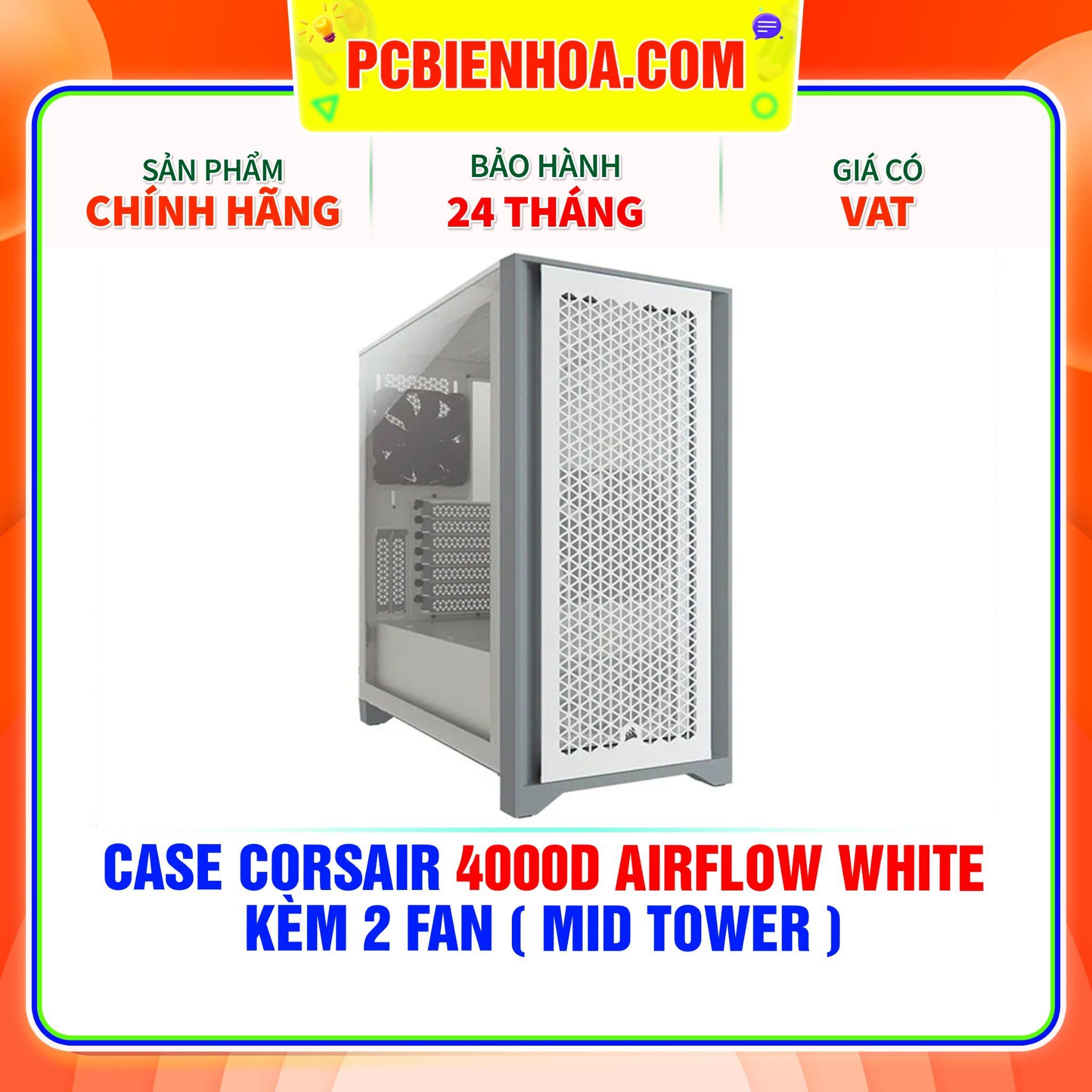  CASE CORSAIR 4000D AIRFLOW WHITE - KÈM 2 FAN ( MID TOWER ) 