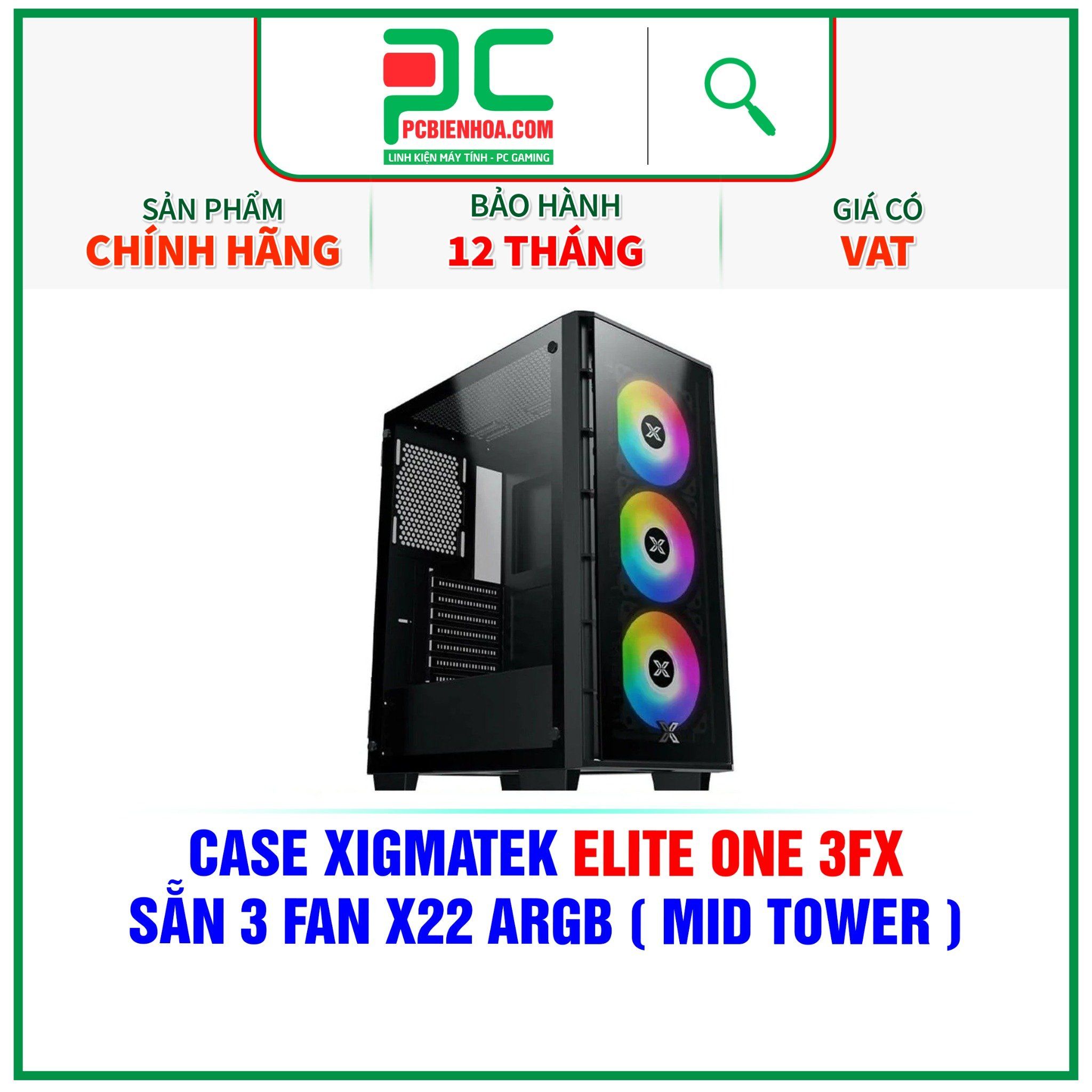  CASE XIGMATEK ELITE ONE 3FX - SẴN 3 FAN X22 ARGB ( MID TOWER - EN49769 ) 