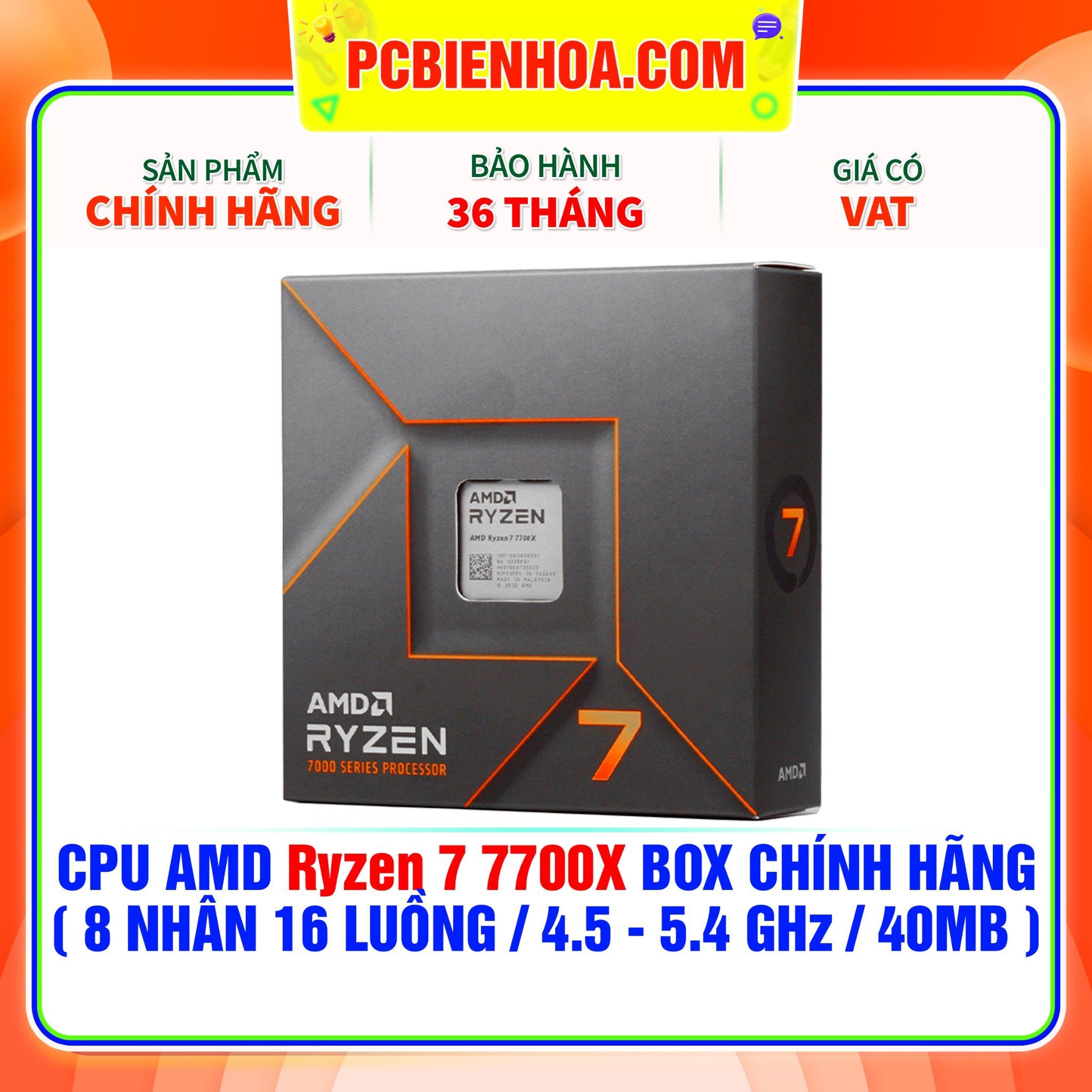  CPU AMD Ryzen 7 7700X BOX CHÍNH HÃNG ( 8 NHÂN 16 LUỒNG / 4.5 - 5.4 GHz / 40MB ) 