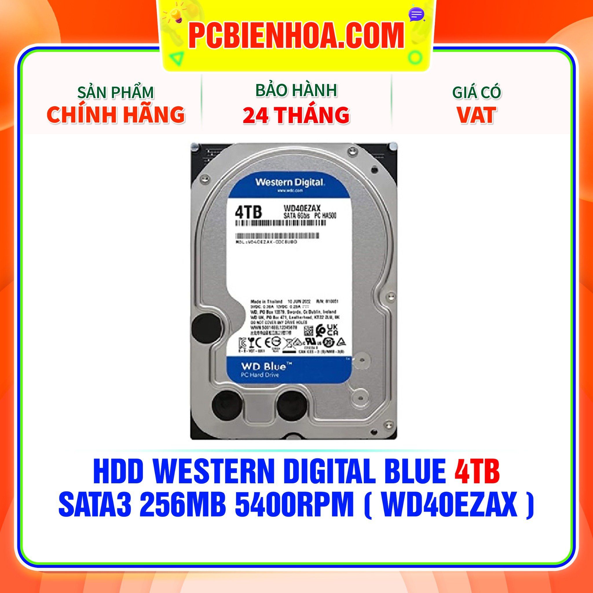  HDD WESTERN DIGITAL BLUE 4TB - SATA3 256MB 5400RPM ( WD40EZAX ) 