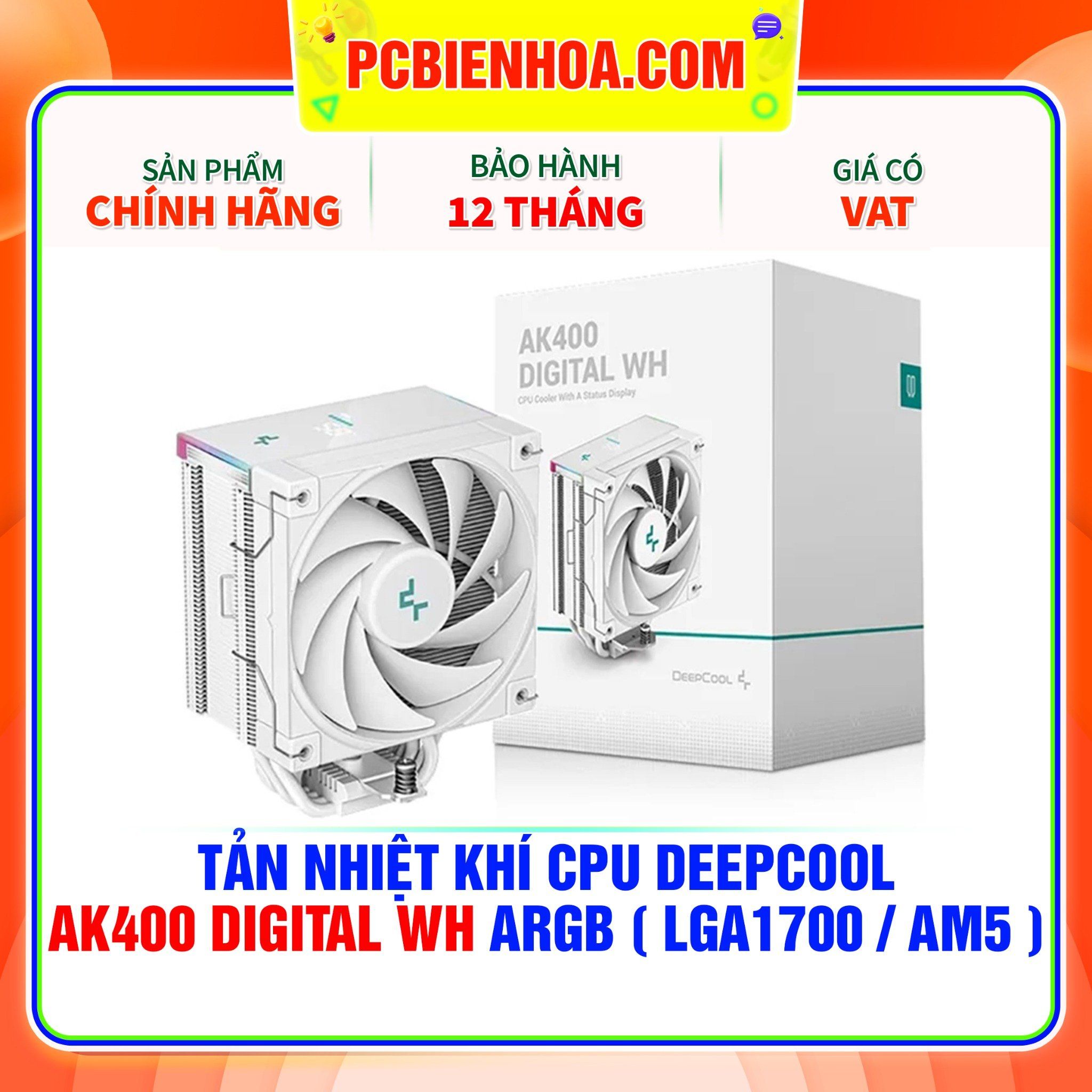  TẢN NHIỆT KHÍ CPU DEEPCOOL AK400 DIGITAL WH MÀU TRẮNG - LED ARGB ( HỖ TRỢ SOCKET LGA1700 / AM5 ) 