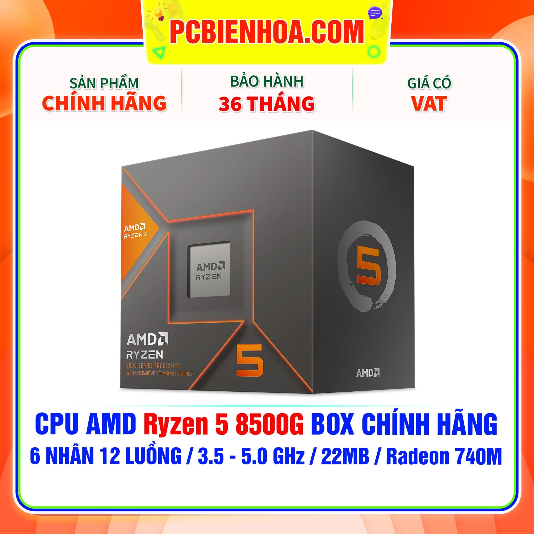  CPU AMD Ryzen 5 8500G BOX CHÍNH HÃNG ( 6 NHÂN 12 LUỒNG / 3.5 - 5.0 GHz / 22MB / Radeon 740M ) 