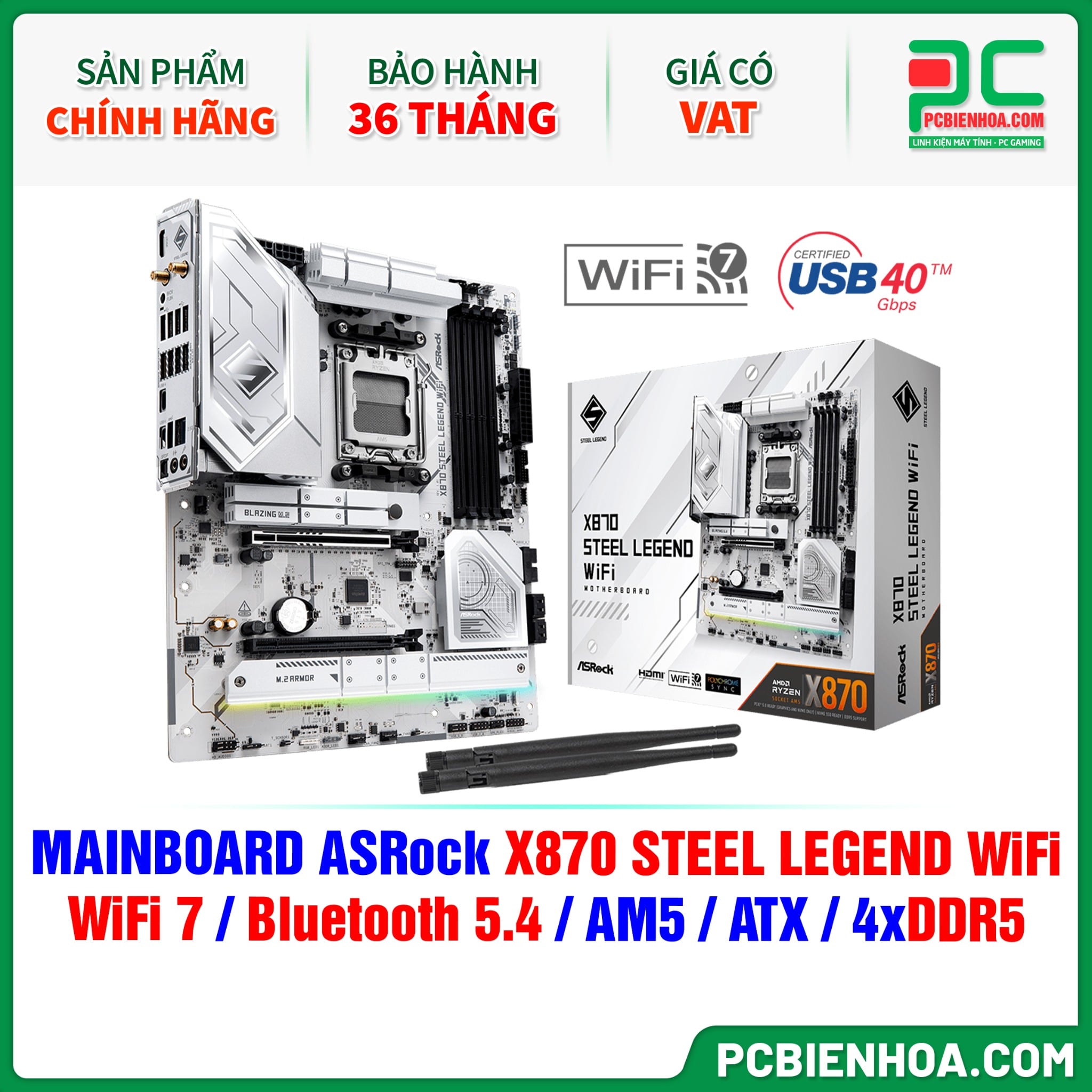 DDR5 MAINBOARD ASRock X870 STEEL LEGEND WiFi WiFi Bluetooth  AM5 ATX 4xDDR5