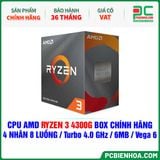  CPU AMD RYZEN 3 4300G BOX CHÍNH HÃNG ( 4 NHÂN 8 LUỒNG / Turbo 4.0 GHz / 6MB / Vega 6 Graphics ) 