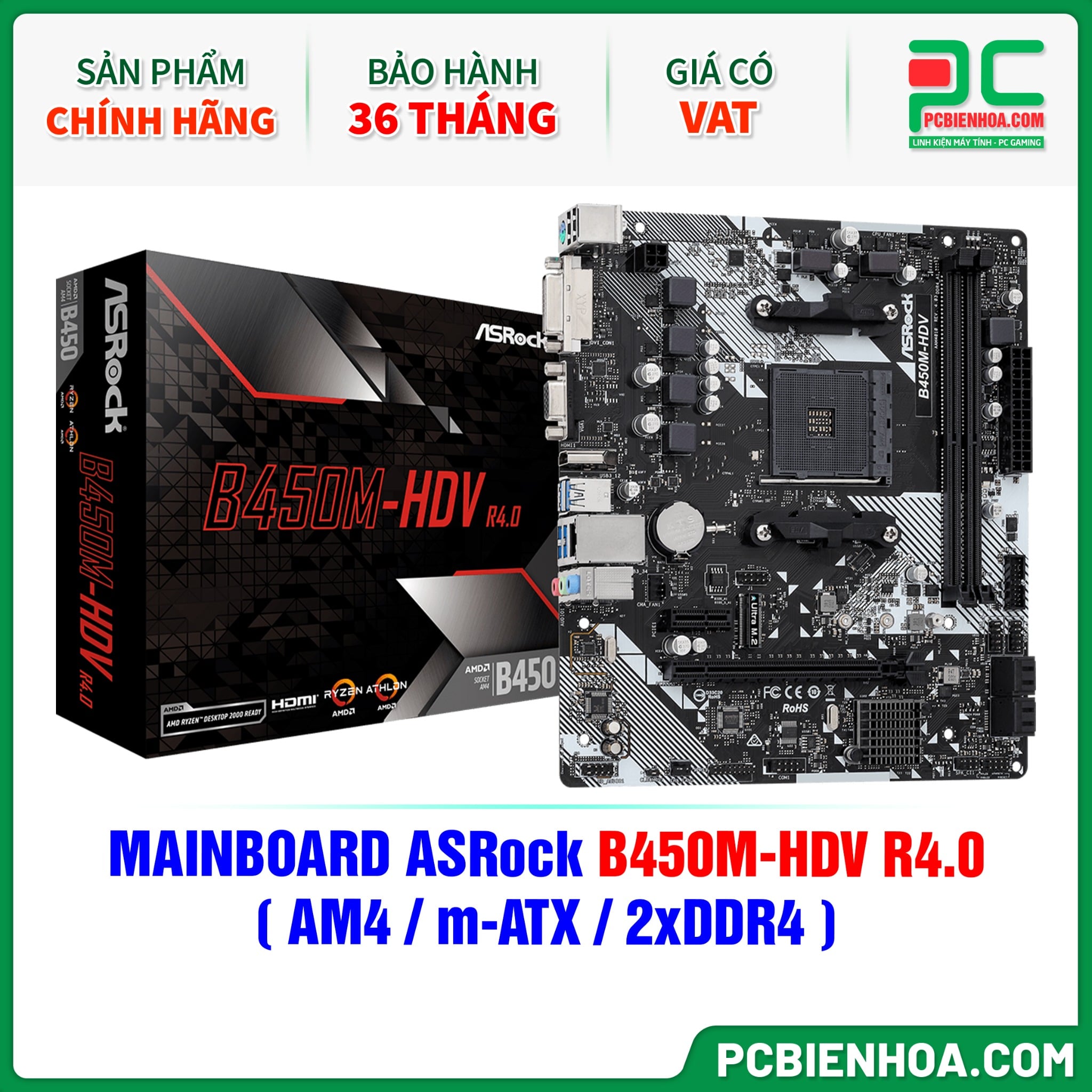 MAINBOARD ASRock B450M-HDV AM4 M-ATX 2xDDR4 – PCBIENHOA