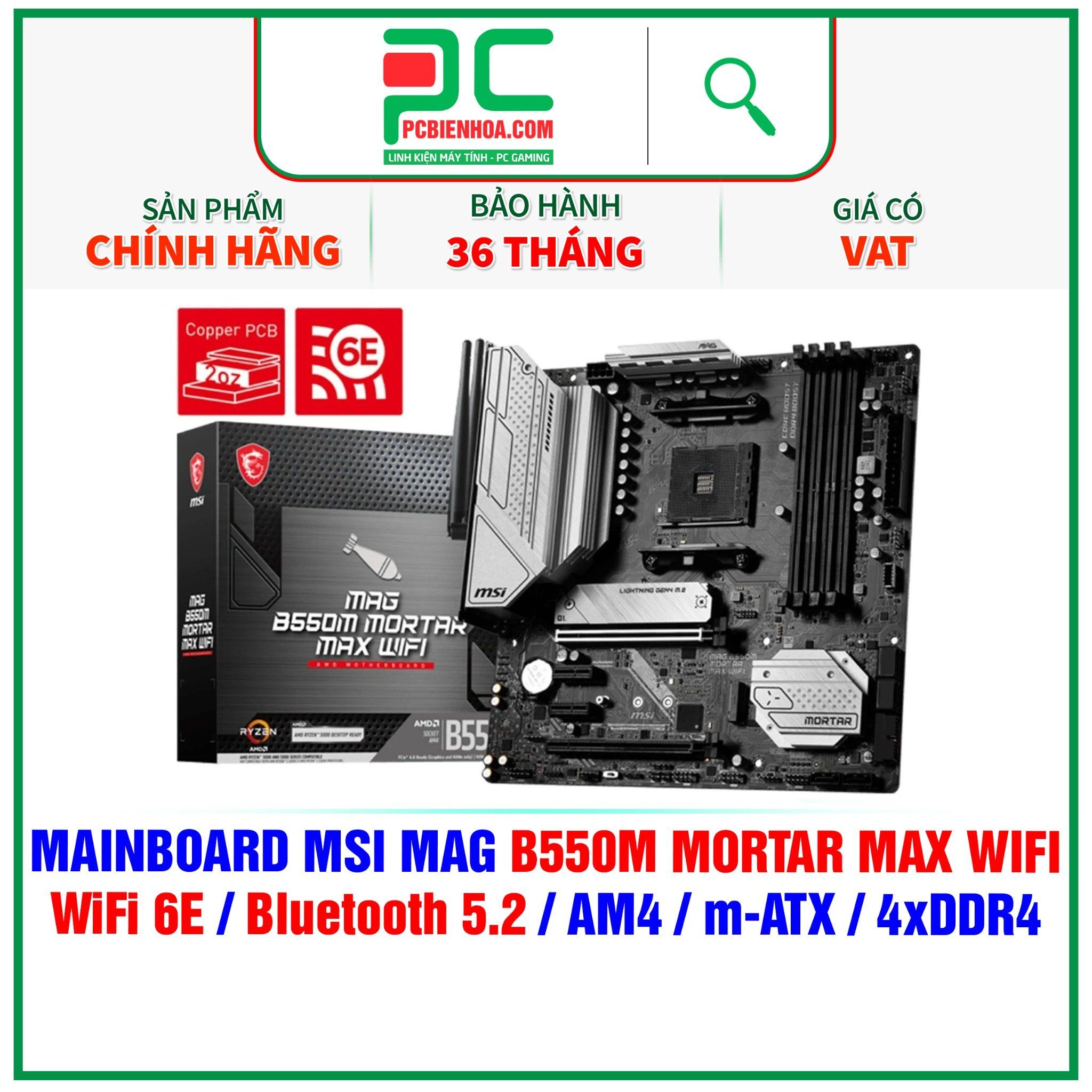  MAINBOARD MSI MAG B550M MORTAR MAX WIFI ( WiFi 6E / Bluetooth 5.2 / AM4 / m-ATX / 4xDDR4 ) 