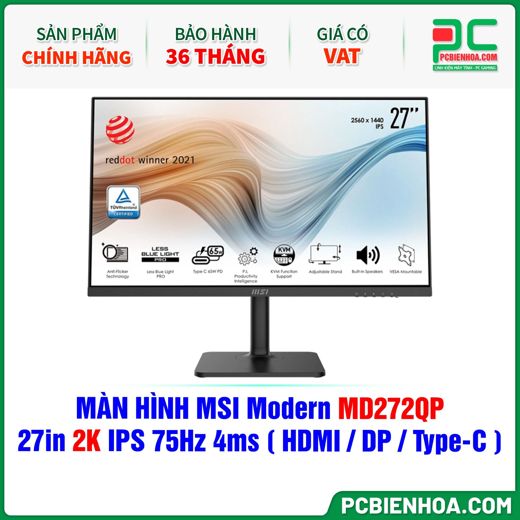  MÀN HÌNH MSI Modern MD272QP - 27in 2K IPS 75Hz 4ms ( HDMI / DP / USB Type-C ) 