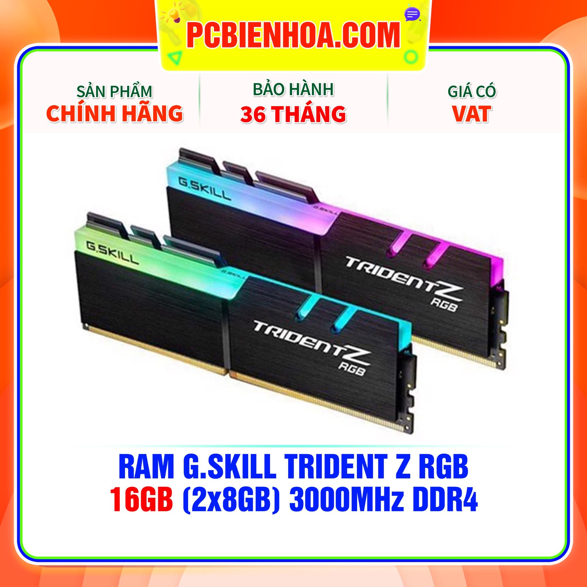  Ram G.Skill Trident Z RGB 16GB (2x8GB) 3000Mhz DDR4 (F4-3000C16D-16GTZR) 