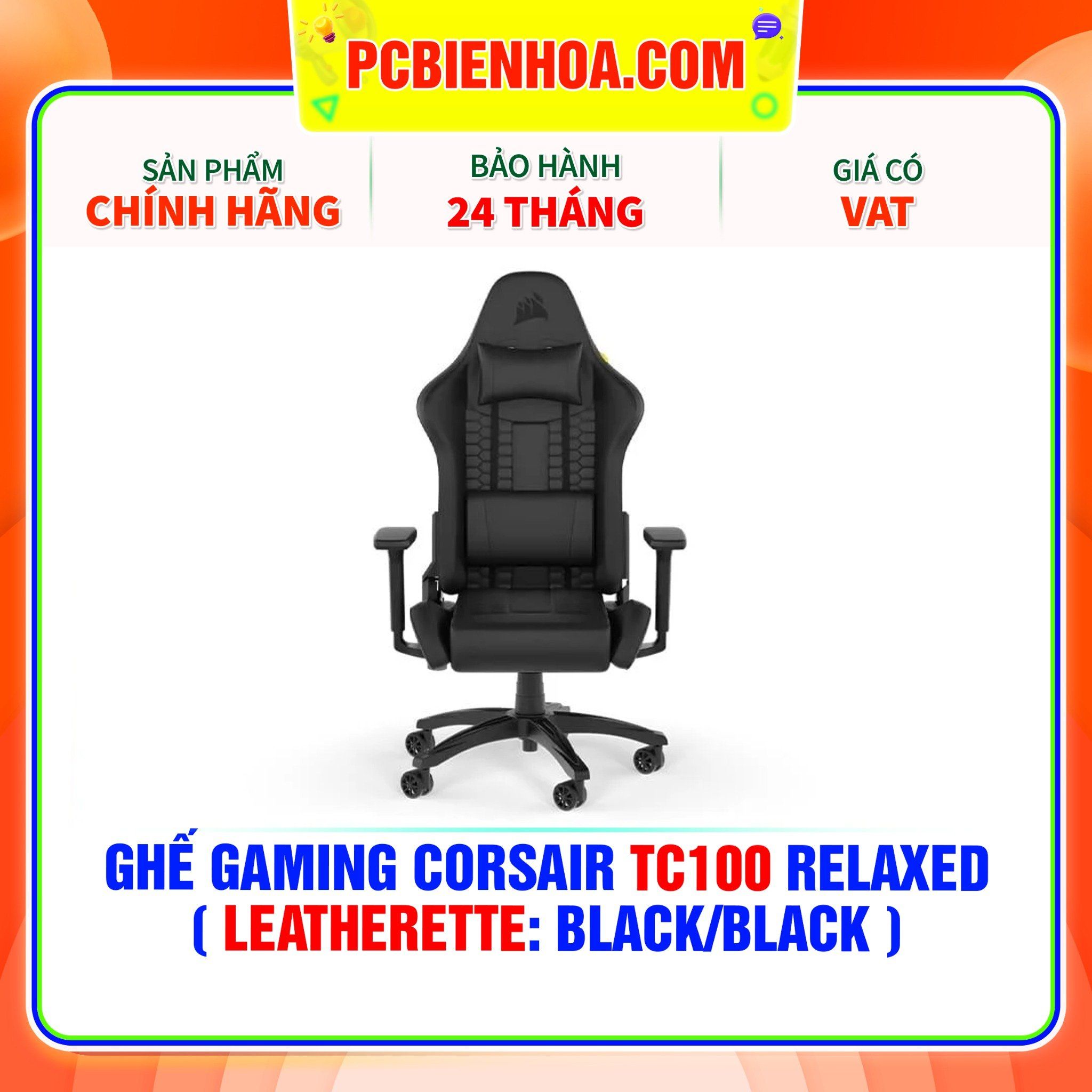  GHẾ GAMING CORSAIR TC100 RELAXED ( LEATHERETTE: BLACK/BLACK ) 