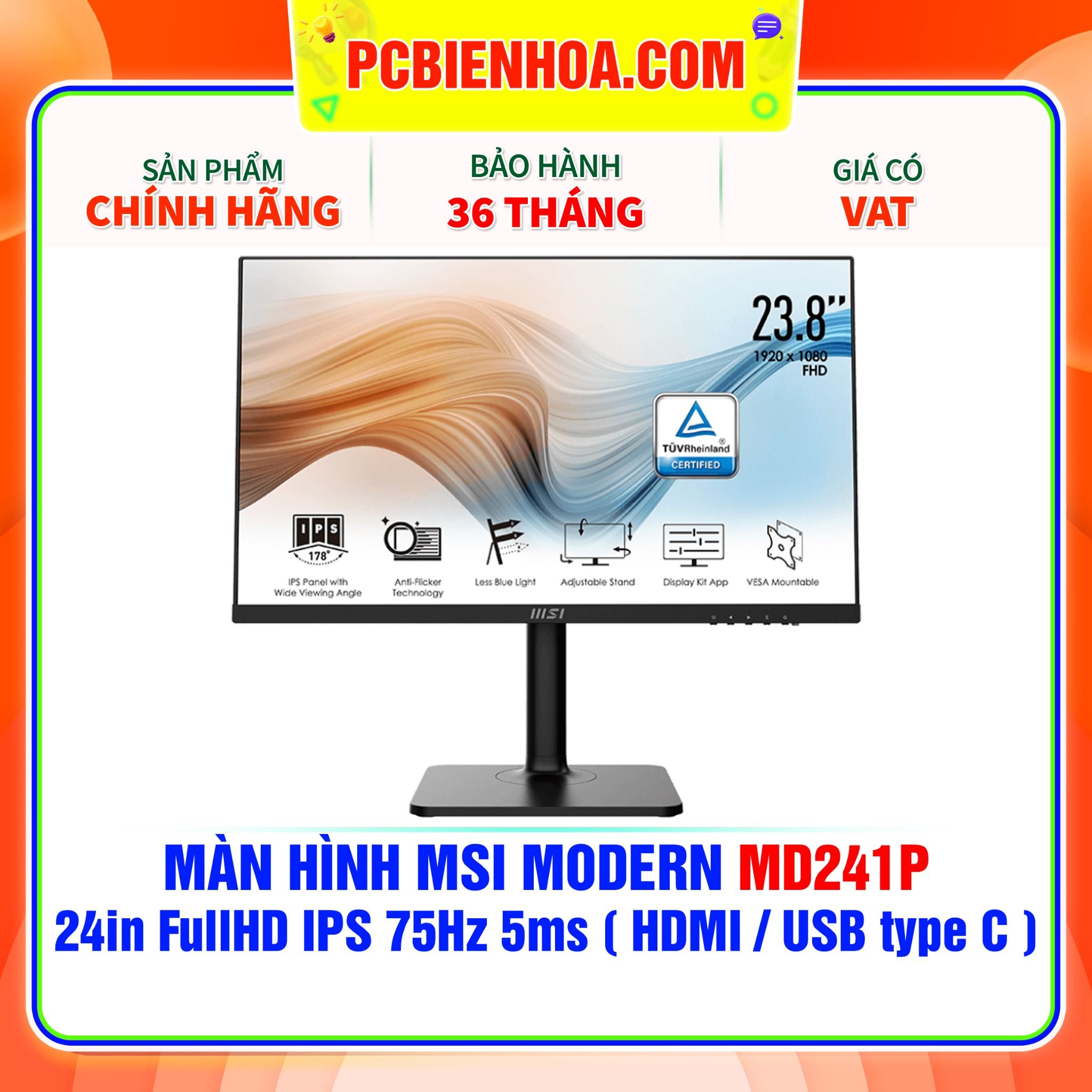  MÀN HÌNH MSI MODERN MD241P 24in FullHD IPS 75Hz 5ms ( HDMI / USB type C ) - SIÊU PHẨM ĐỒ HOẠ HIỆN ĐẠI 