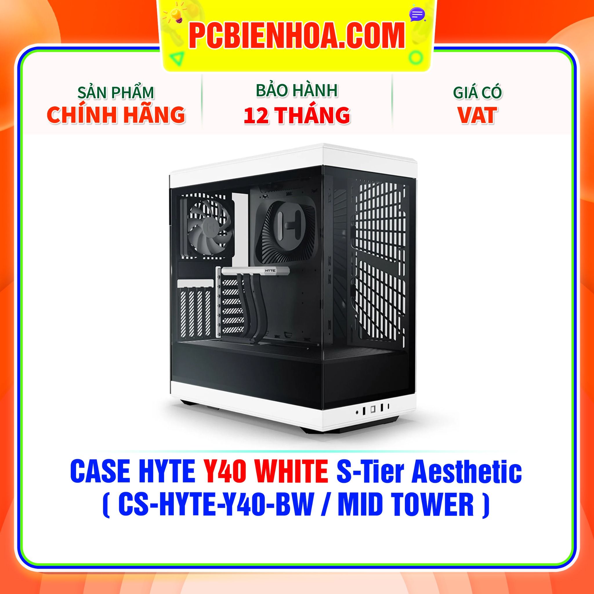  CASE HYTE Y40 WHITE S-Tier Aesthetic - SẴN DÂY RISER PCIe 4.0 & 2 FAN 12CM ( CS-HYTE-Y40-BW / MID TOWER ) 