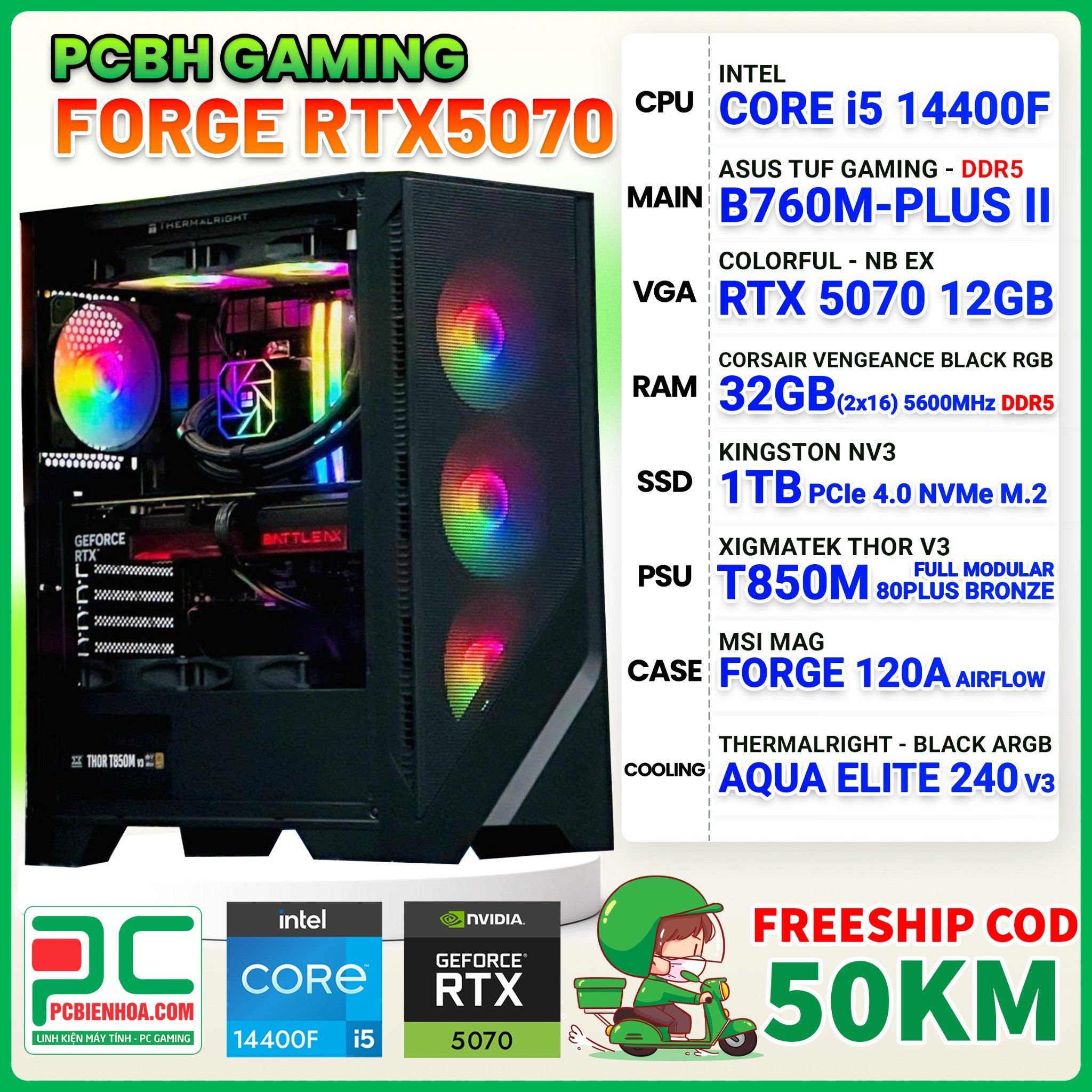  PCBH GAMING FORGE CORE i5 14400F / B760M / RTX 5070 12GB / 32GB DDR5 / 1TB 