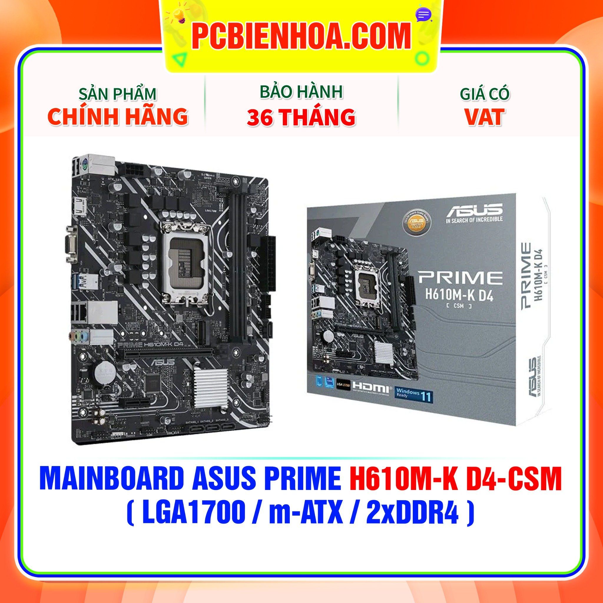  MAINBOARD ASUS PRIME H610M-K D4-CSM ( LGA1700 / m-ATX / 2xDDR4 ) 