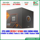  CPU AMD Ryzen 7 8700G BOX CHÍNH HÃNG ( 8 NHÂN 16 LUỒNG / Turbo 5.1 GHz / 24MB / Radeon 780M ) 