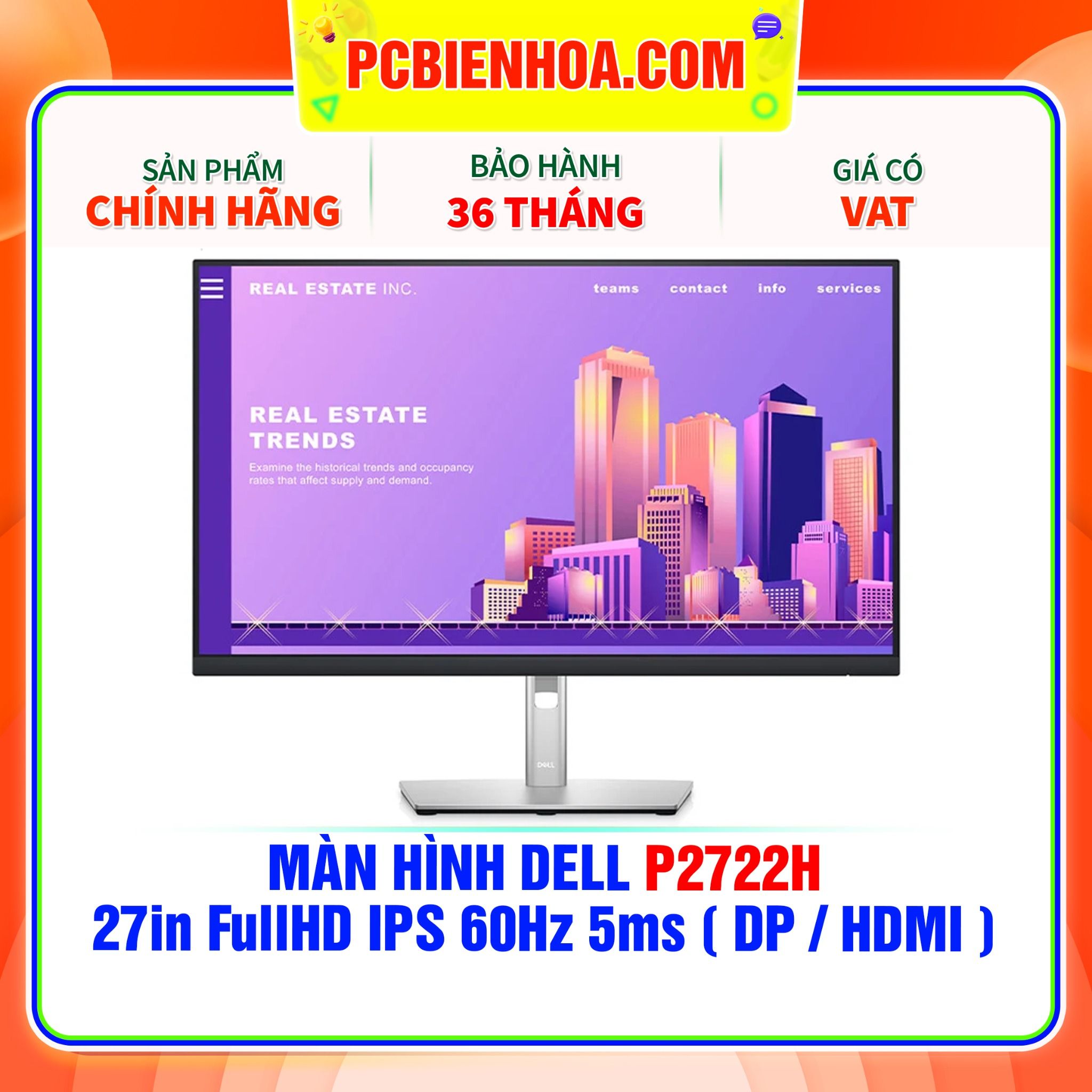 MÀN HÌNH DELL P2722H 27in FullHD IPS 60Hz 5ms ( DP / HDMI ) 