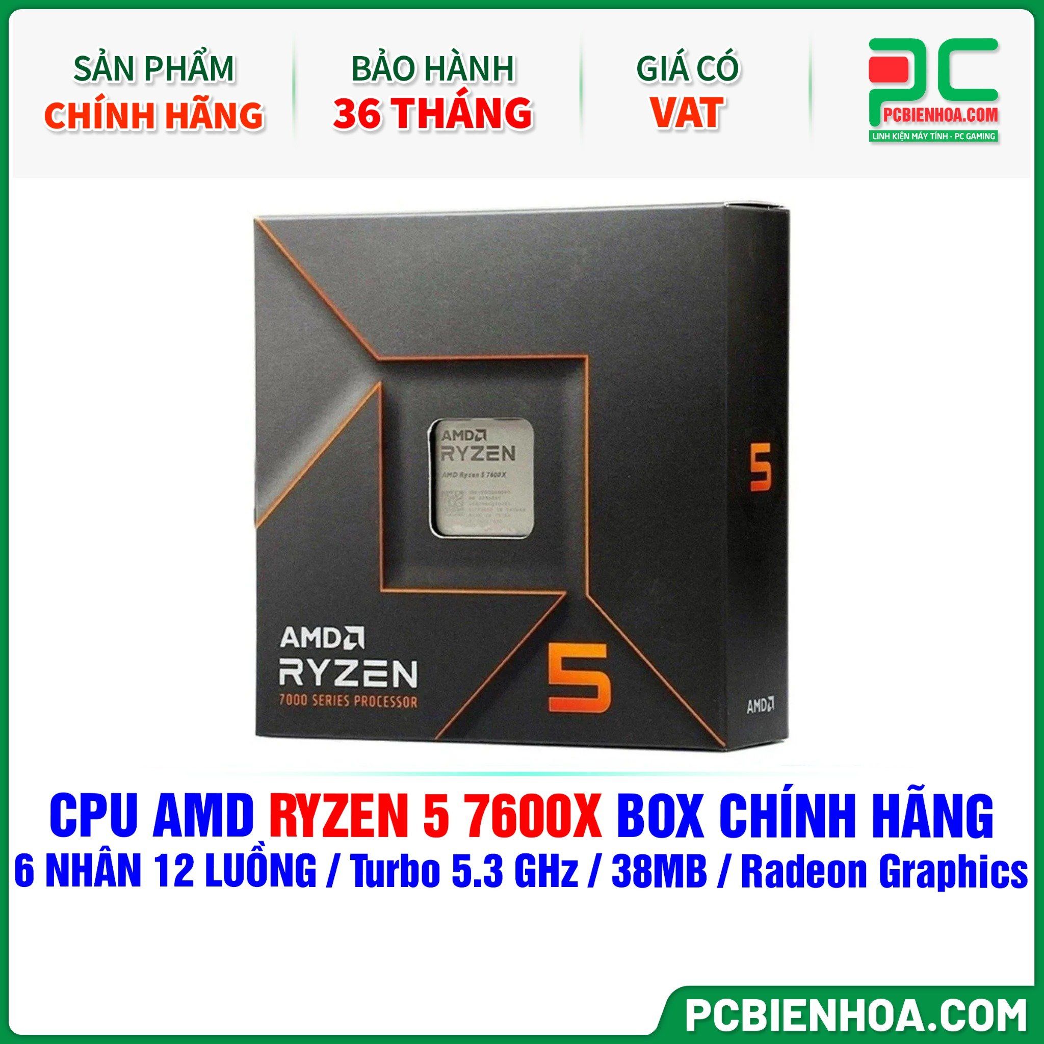  CPU AMD Ryzen 5 7600X BOX CHÍNH HÃNG ( 6 NHÂN 12 LUỒNG / Turbo 5.3 GHz / 38MB / Radeon Graphics ) 