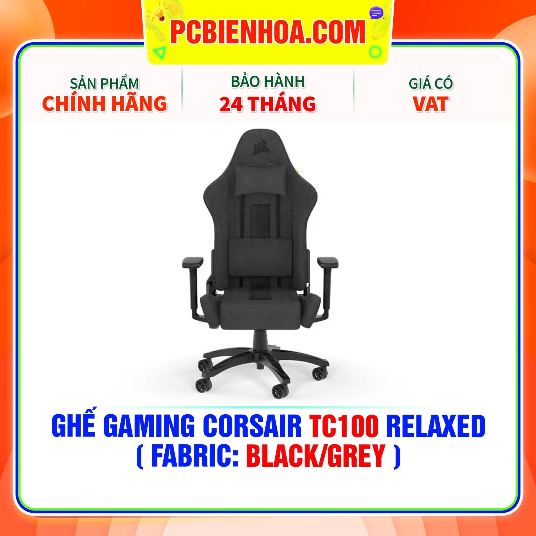  GHẾ GAMING CORSAIR TC100 RELAXED ( FABRIC: BLACK/GREY ) 