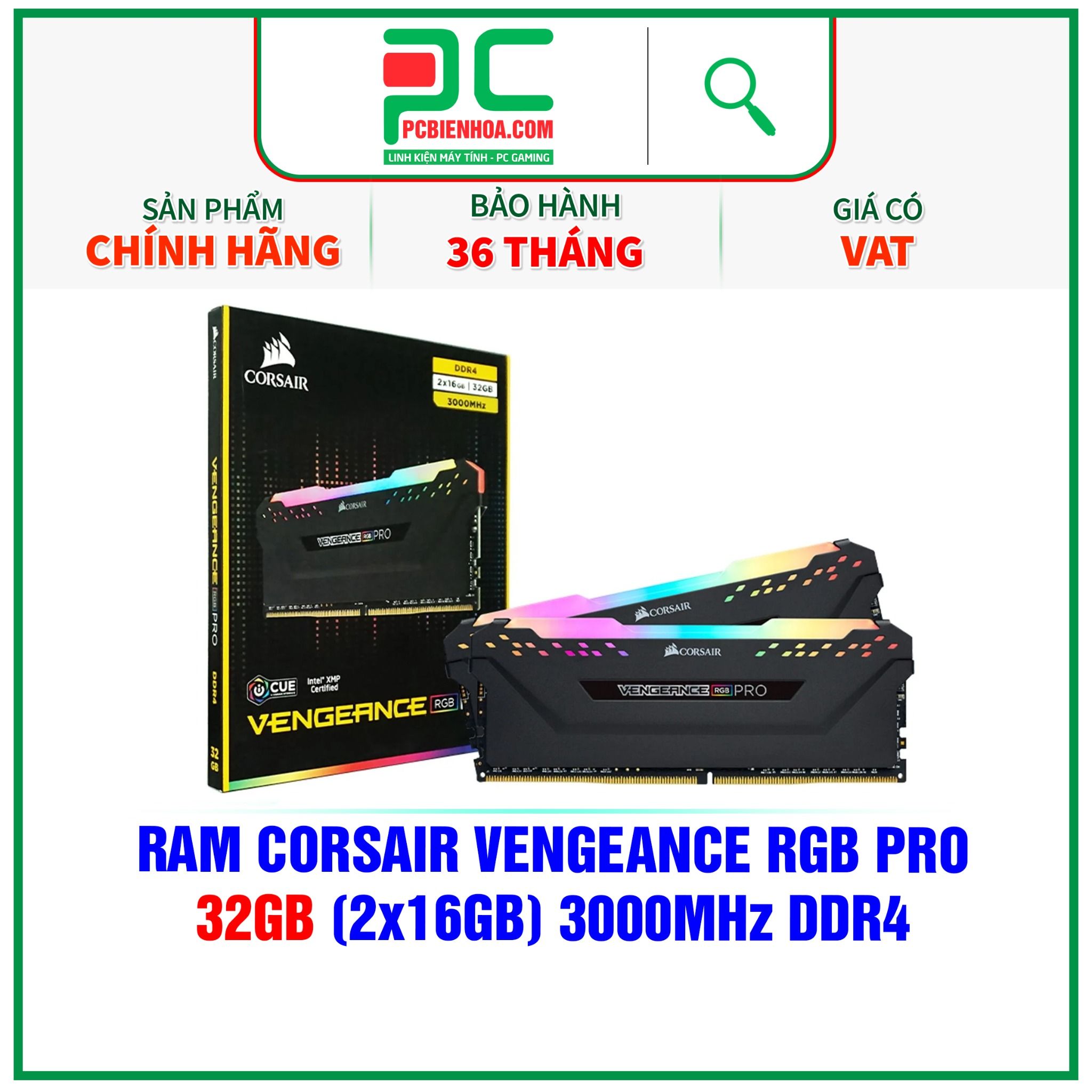  RAM CORSAIR VENGEANCE RGB PRO 32GB (2x16GB) 3000MHz DDR4 