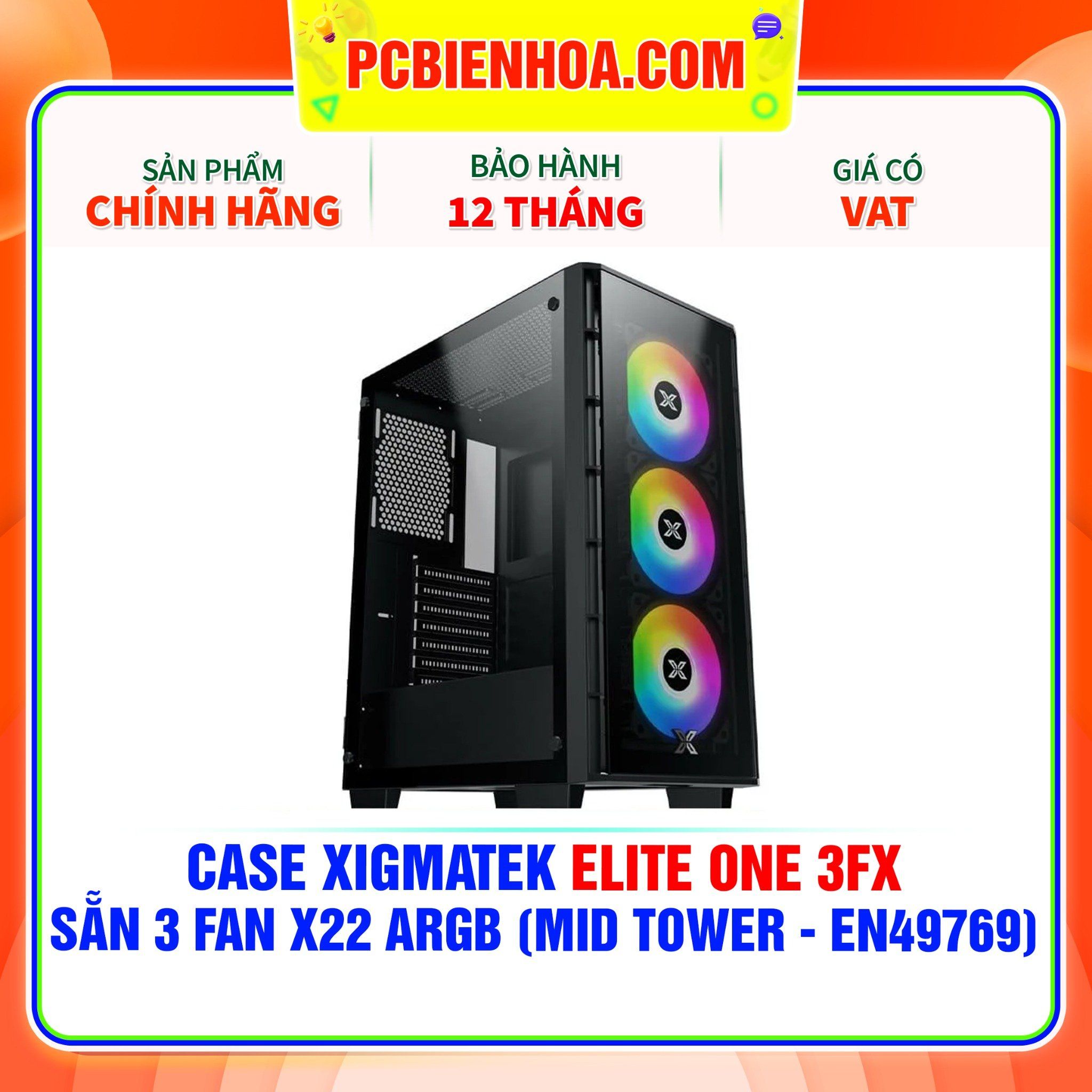  CASE XIGMATEK ELITE ONE 3FX - SẴN 3 FAN X22 ARGB ( MID TOWER - EN49769 ) 