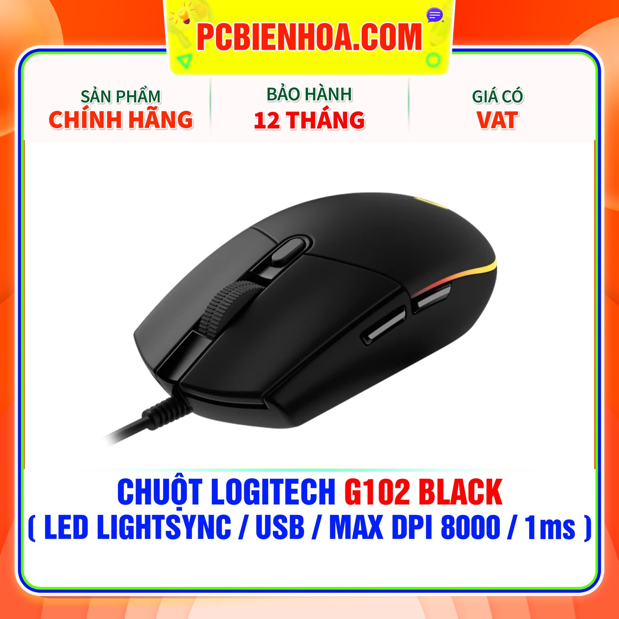  CHUỘT LOGITECH G102 BLACK ( LED LIGHTSYNC / USB / MAX DPI 8000 / 1ms ) 