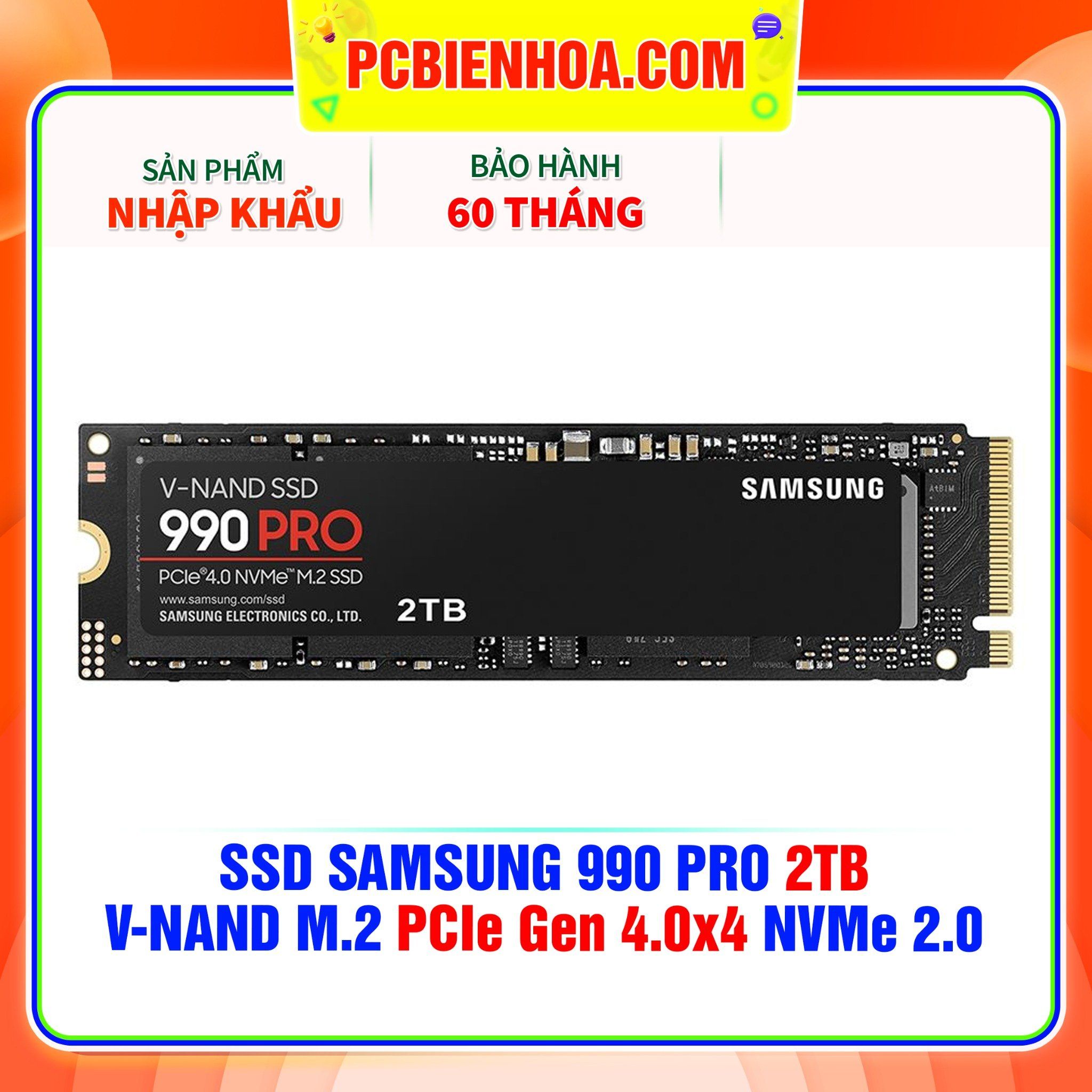  SSD SAMSUNG 990 PRO 2TB V-NAND M.2 PCIe Gen 4.0x4 NVMe 2.0 ( MZ-V9P2T0B/AM ) ( HÀNG NHẬP KHẨU ) 