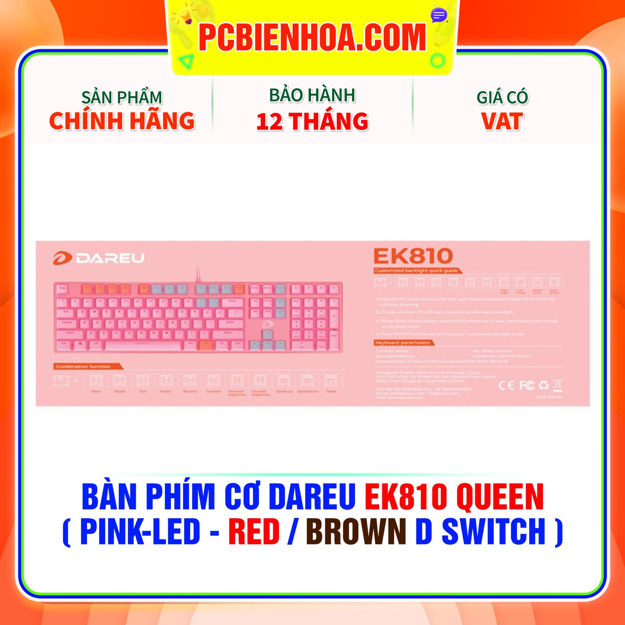  BÀN PHÍM CƠ DAREU EK810 QUEEN ( PINK-LED - RED / BROWN D SWITCH ) 