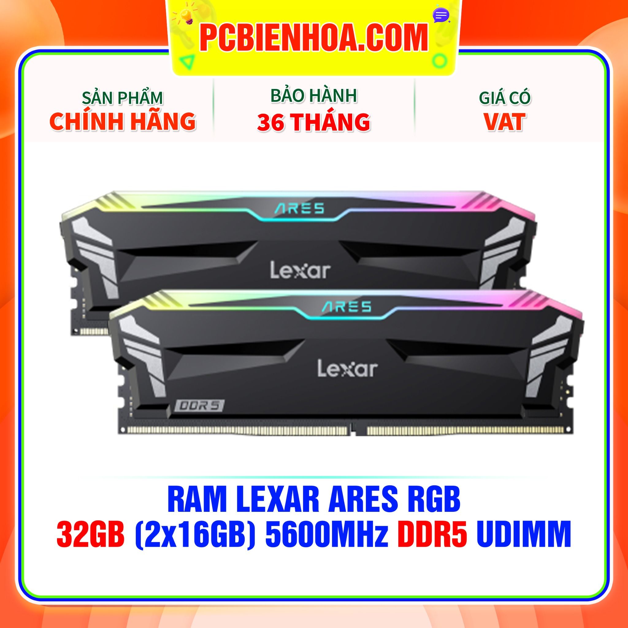  RAM LEXAR ARES RGB 32GB (2x16GB) 5600MHz DDR5 UDIMM ( LD5AU016G-R5600GDGA ) 