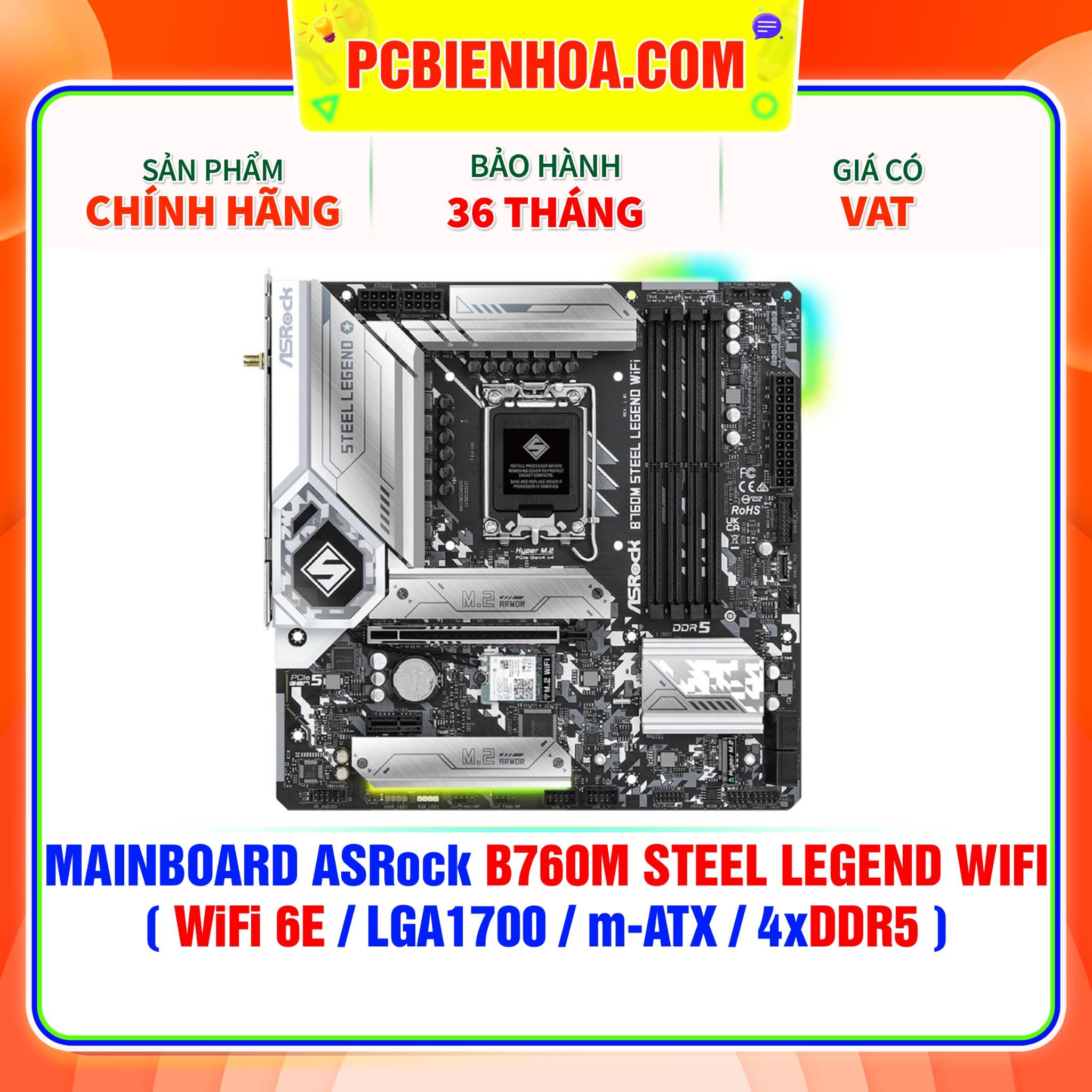  DDR5 - MAINBOARD ASRock B760M STEEL LEGEND WIFI ( WiFi 6E / LGA1700 / m-ATX / 4xDDR5 ) 